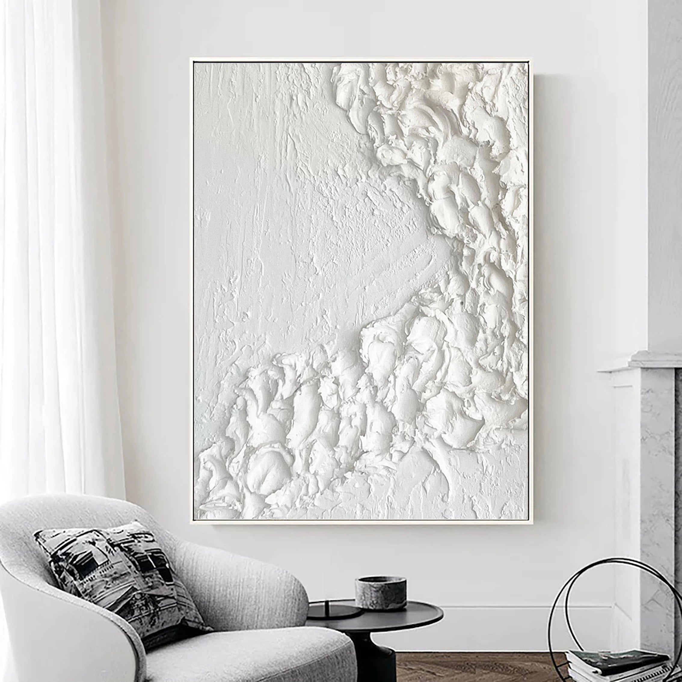 Large White 3D Minimalist Abstract Handcrafted Painting, 3D Thick Texture Wall Art/Home Decor
