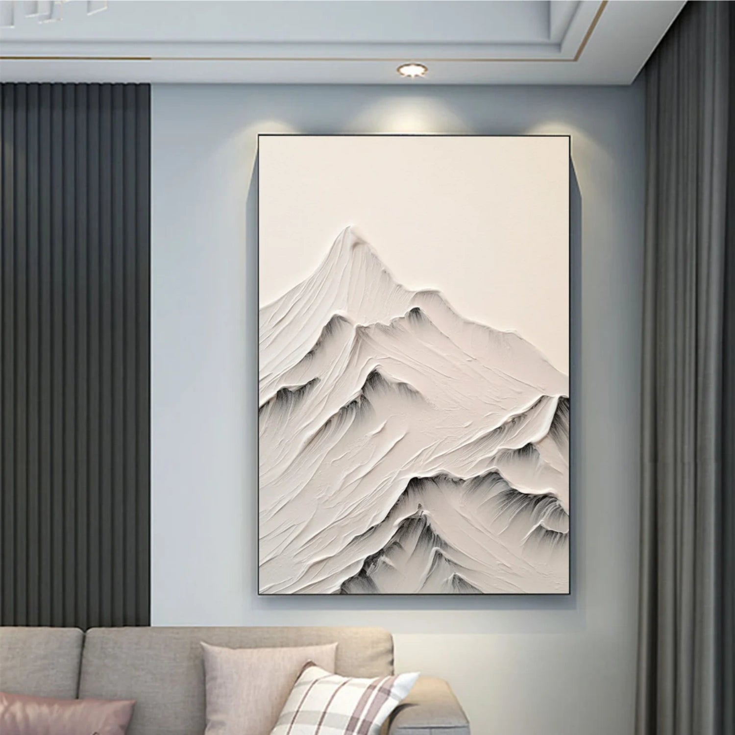 White Minimalistic Mountain Textured Art #MM211