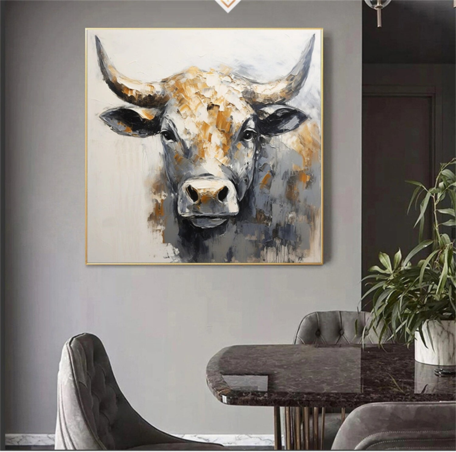 Beige and Black Abstract Animal Wall Art #AL062