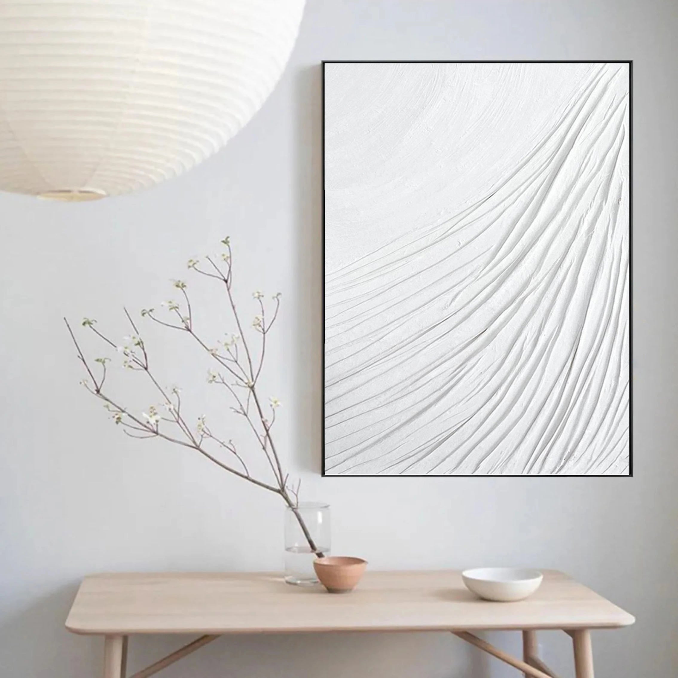 White 3D Textured Plaster Art Large Painting on Canvas Minimalistic Balance