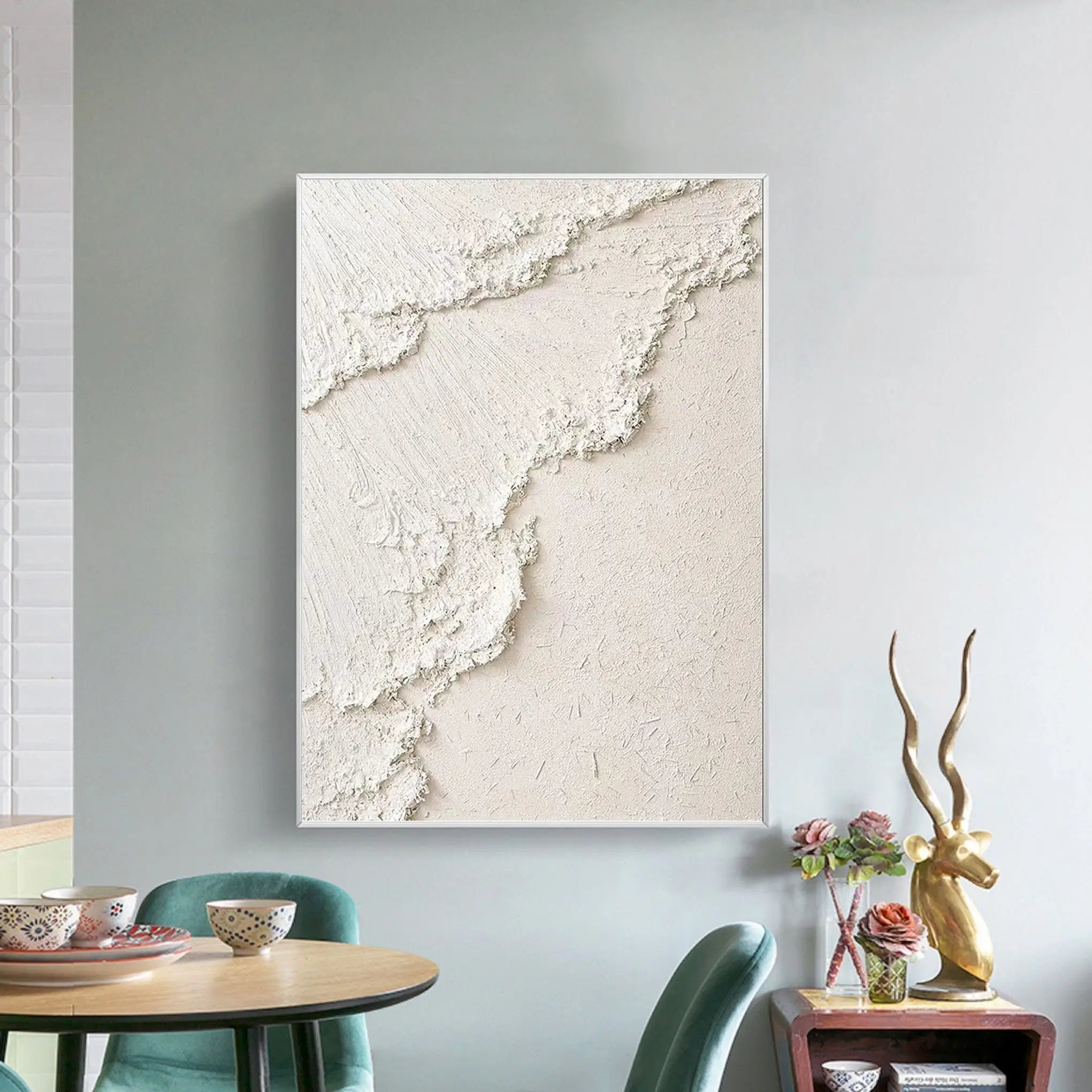 White Ocean Waves Plaster Wall Art, Large Surf Minimalist Painting For Living Room