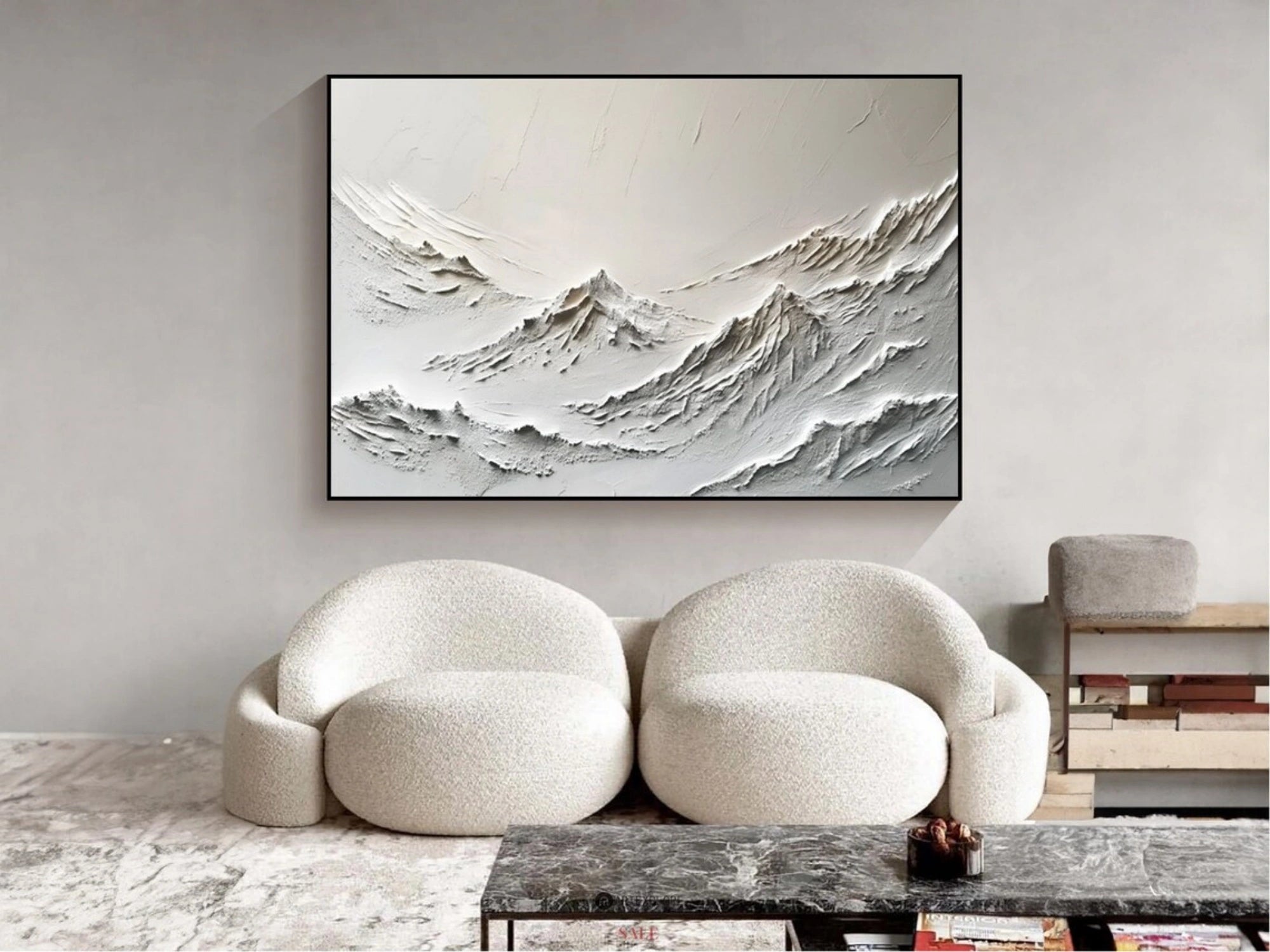 White Minimalistic Mountain Textured Art #MM207