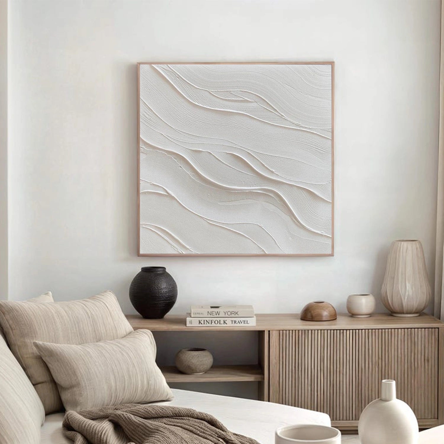 White Minimalist Textured Canvas Art #MM384