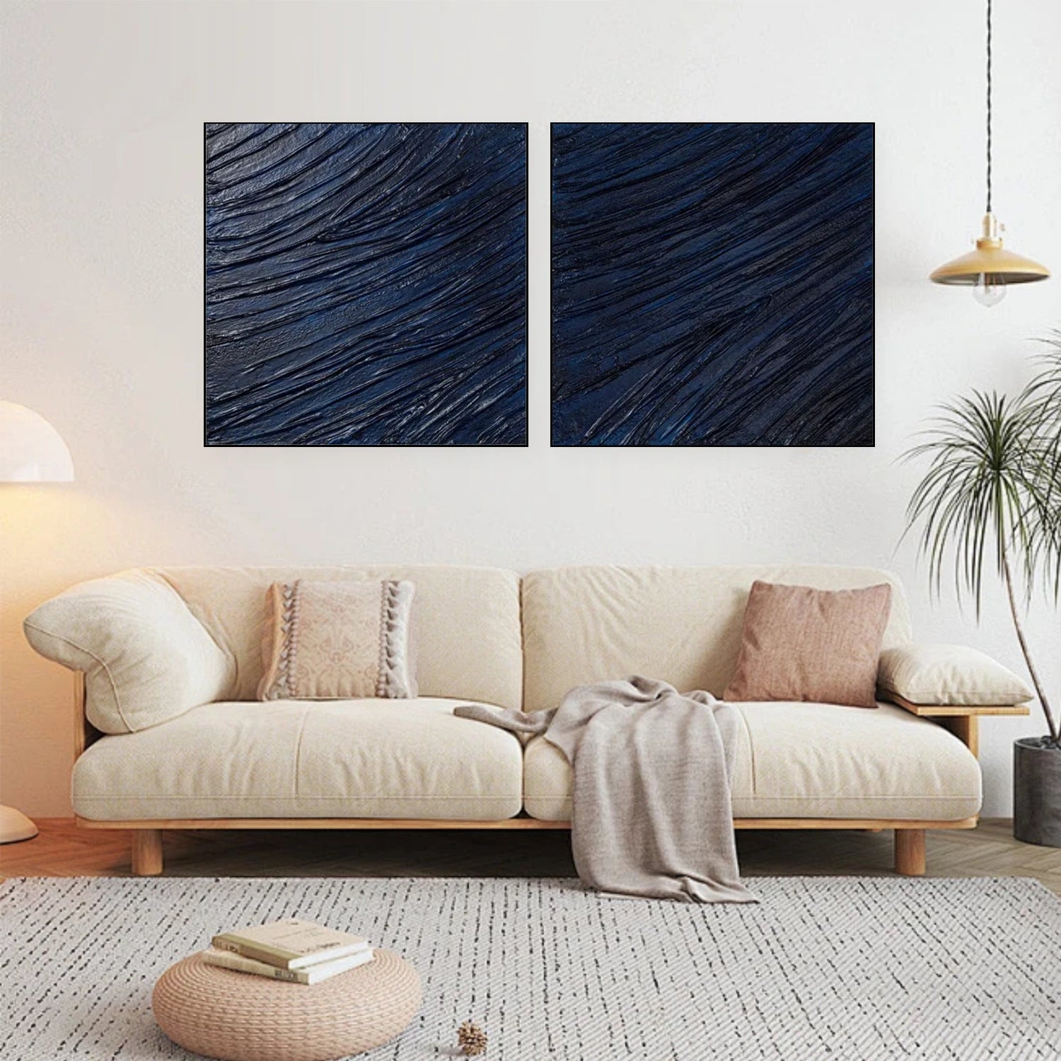Blue Minimalist Textured Canvas Art Set of 2 #MZ104