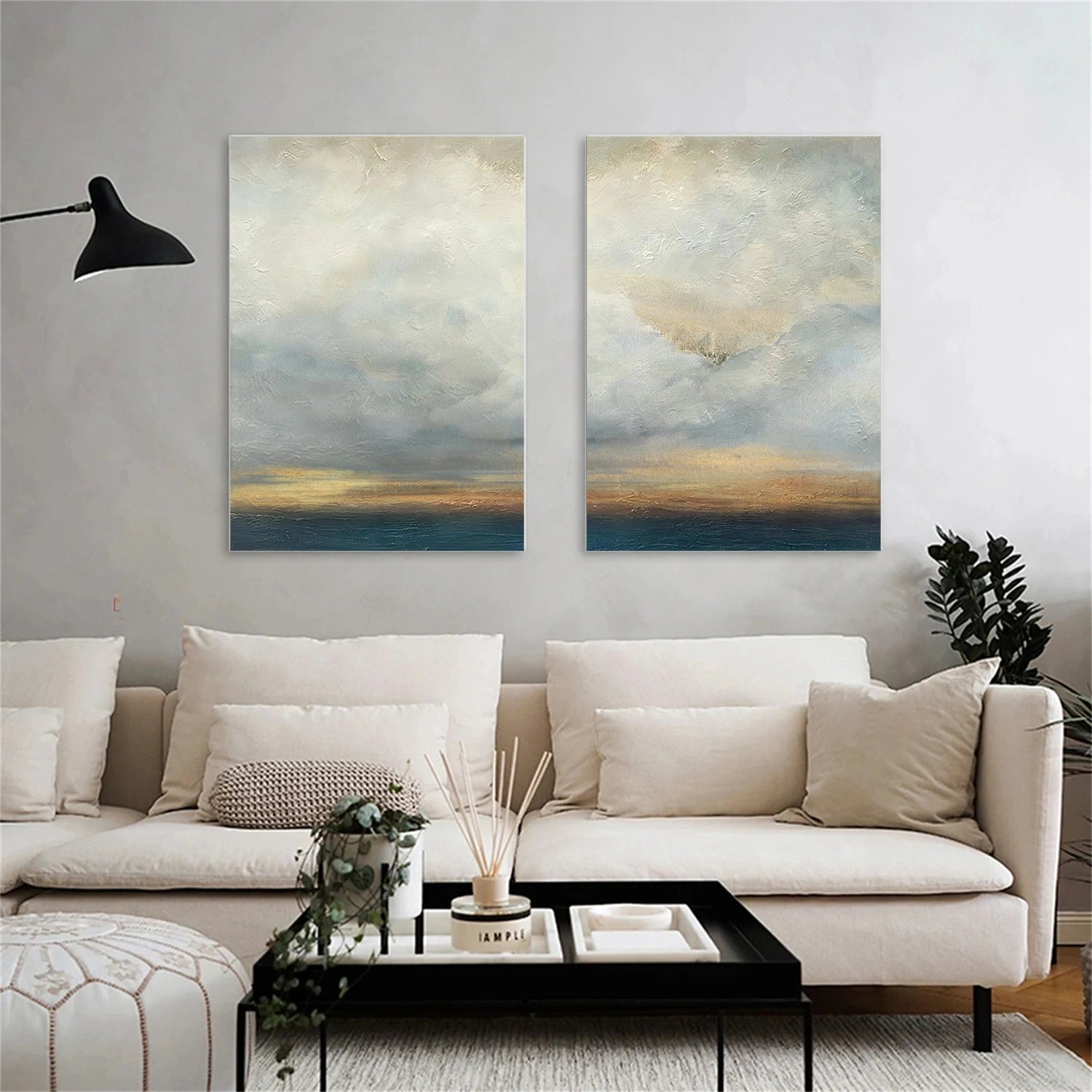 Blue and Gold Abstract Canvas Art Set of 2 #WS906