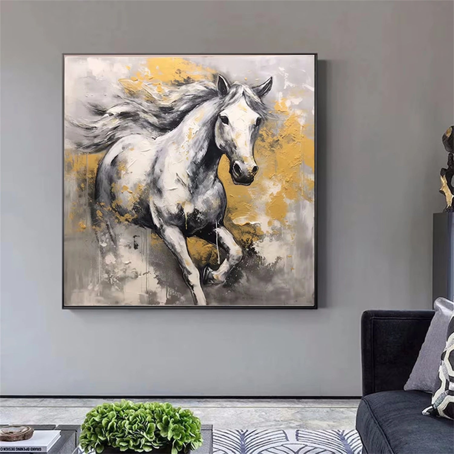 Black and White Horse Abstract Animal Wall Art #AL066