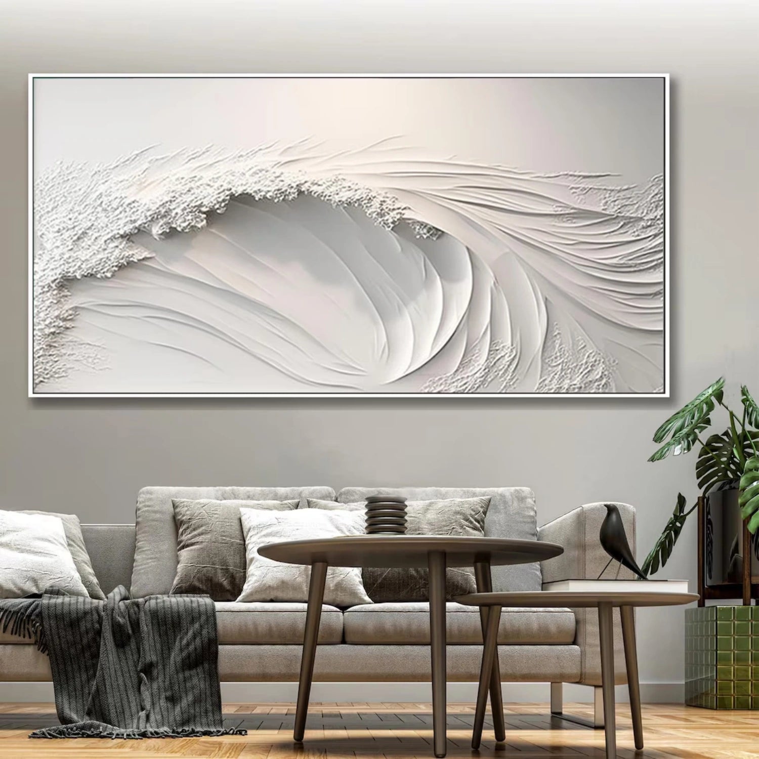 White Minimalistic Ocean Textured Art #MM216