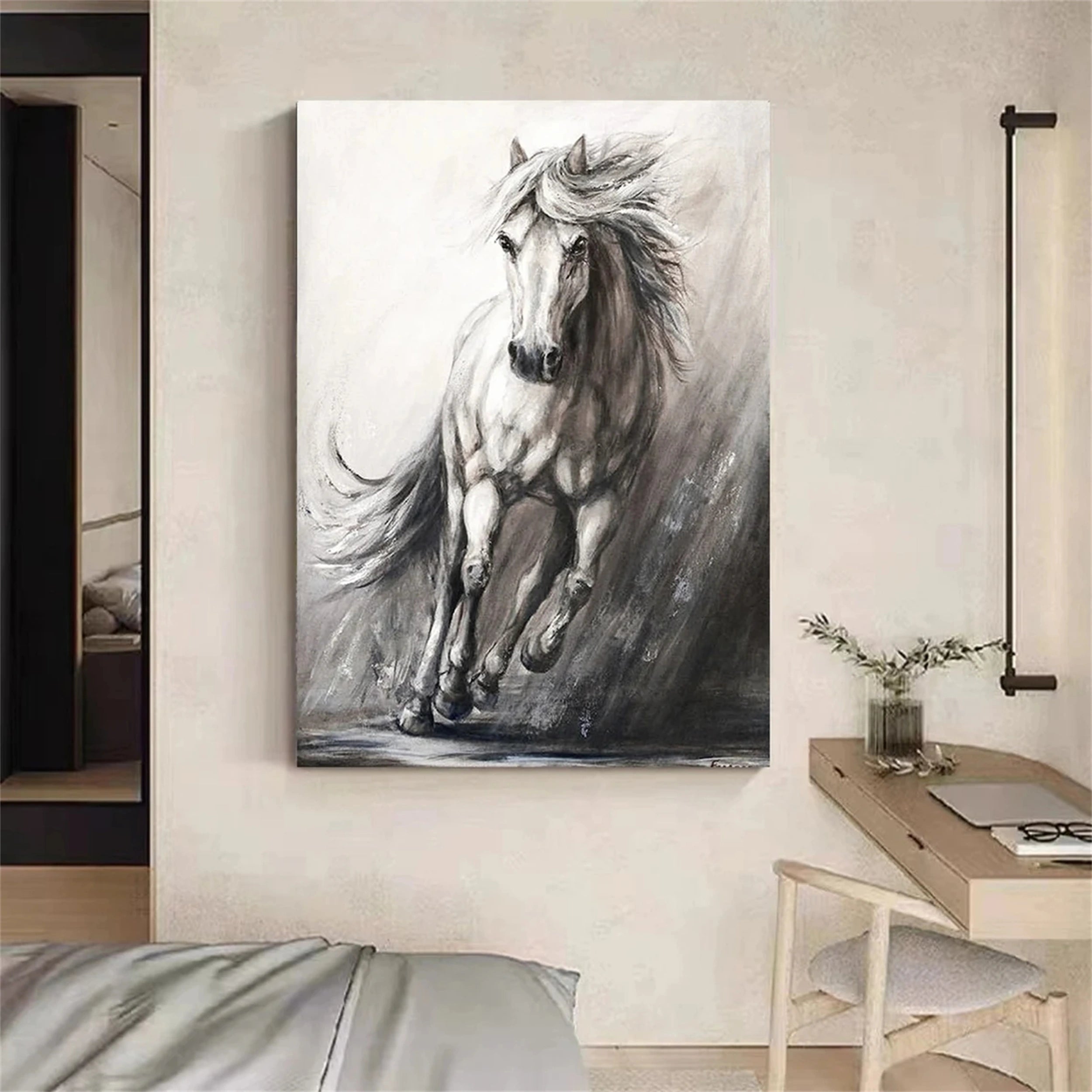 White And Black Horse Abstract Animal Wall Art #AL048