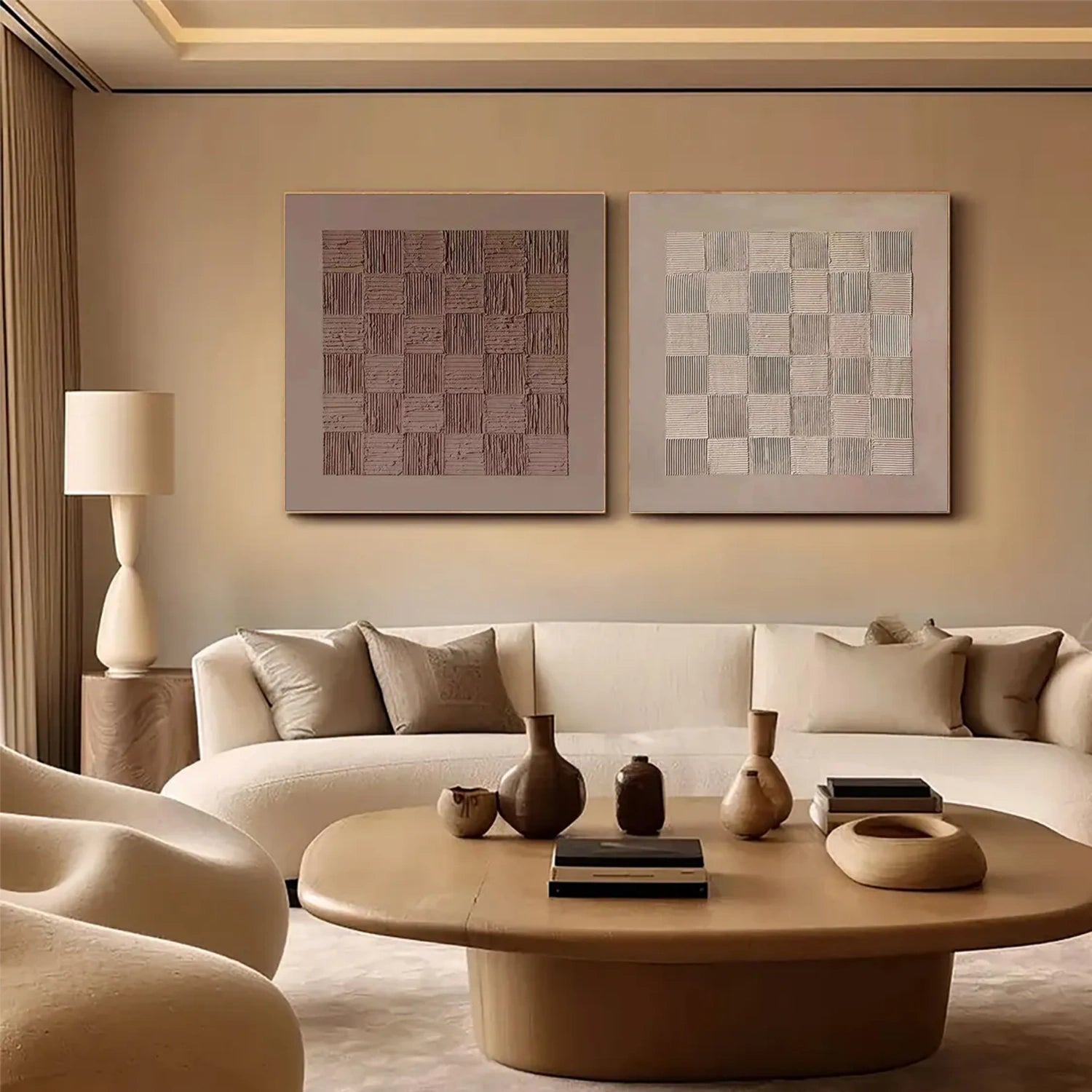 Beige and Brown Wabi Sabi Textured Canvas Art Set of 2 #WS638