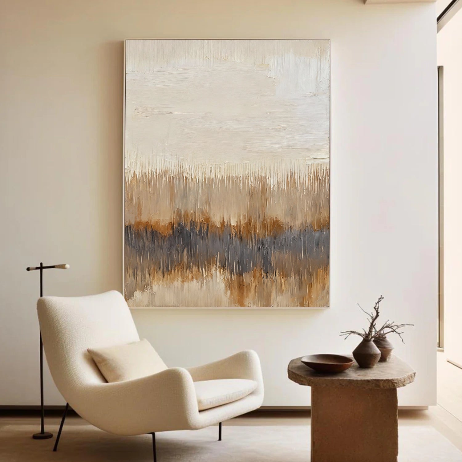 Beige and Brown Abstract Canvas Art #WS894