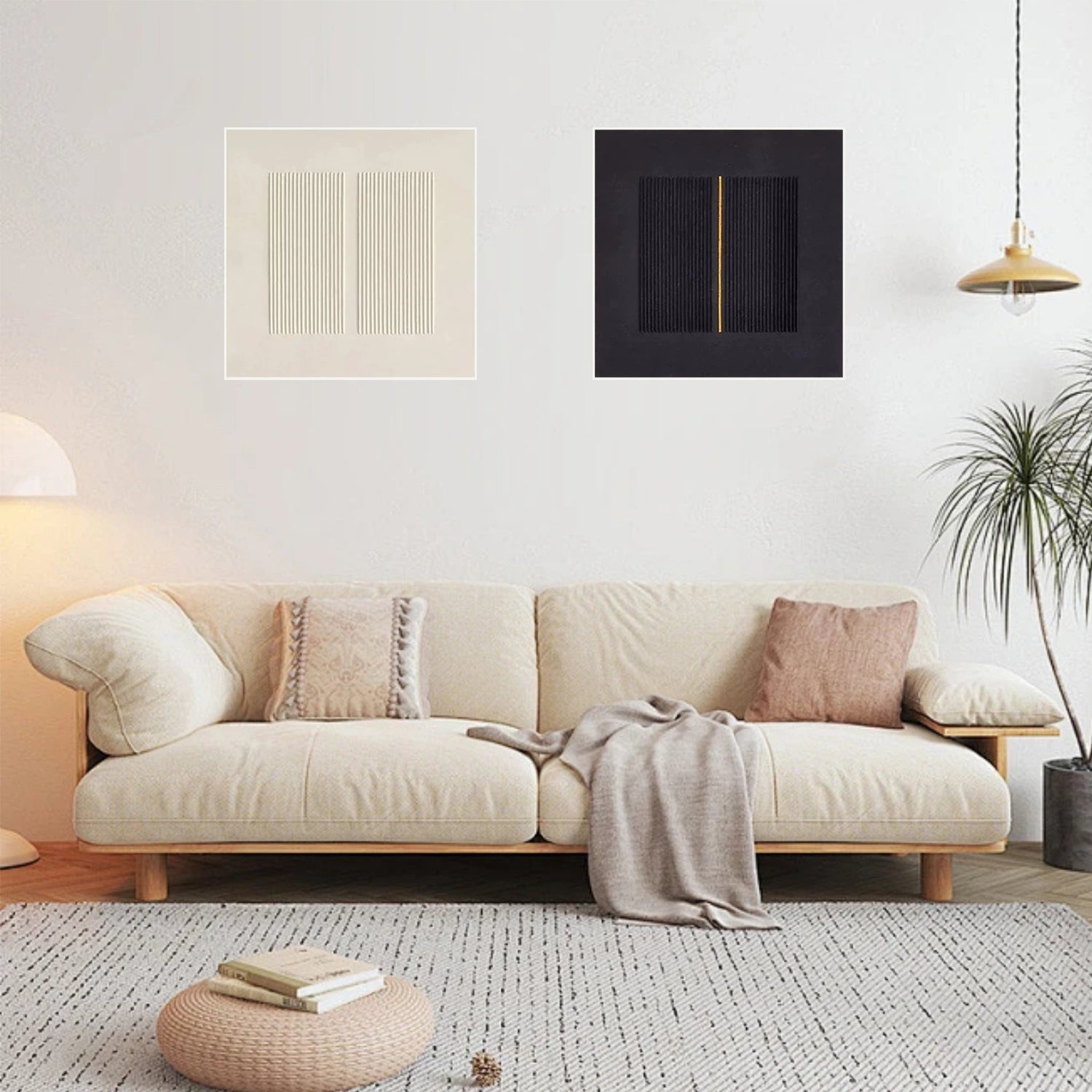 Black and White Minimalist Textured Canvas Art Set of 2 #MZ102