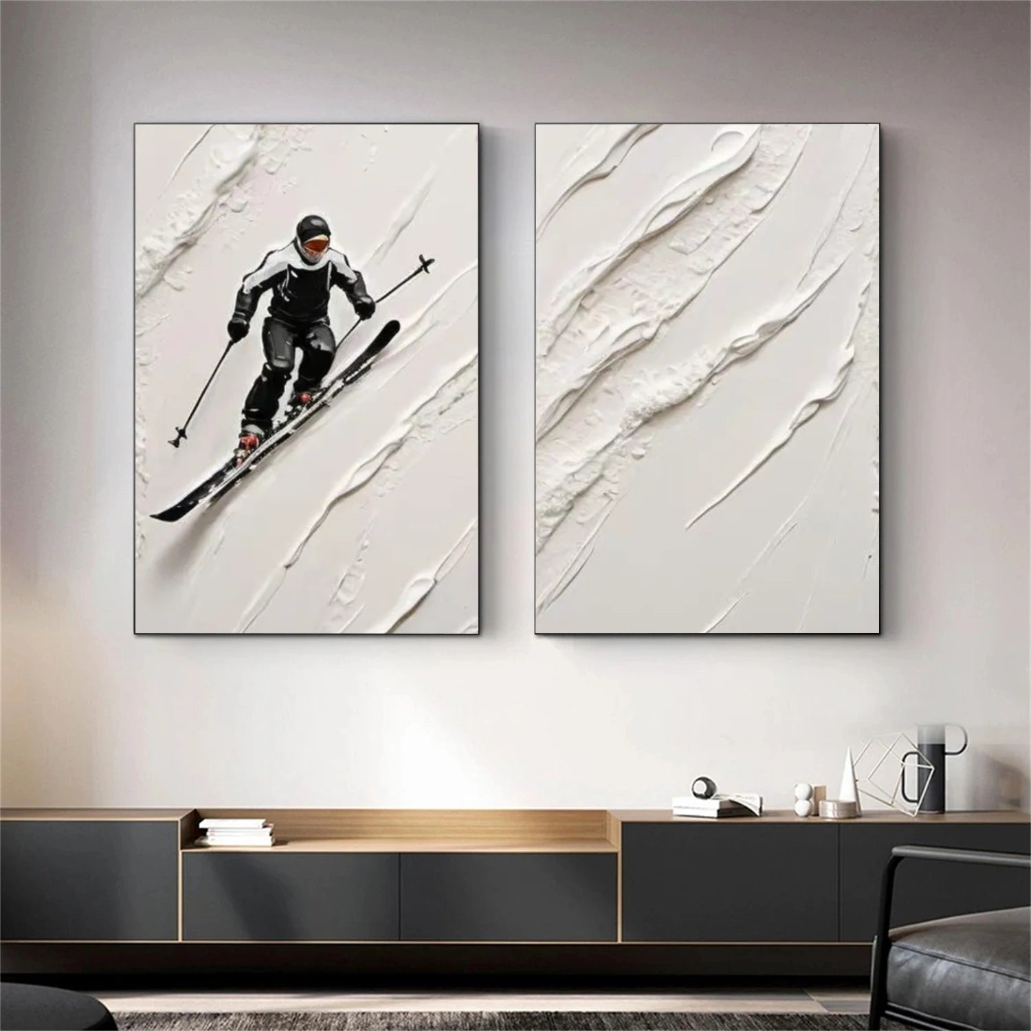 Skiing Sport Textured Wall Art Set of 2 #SA040