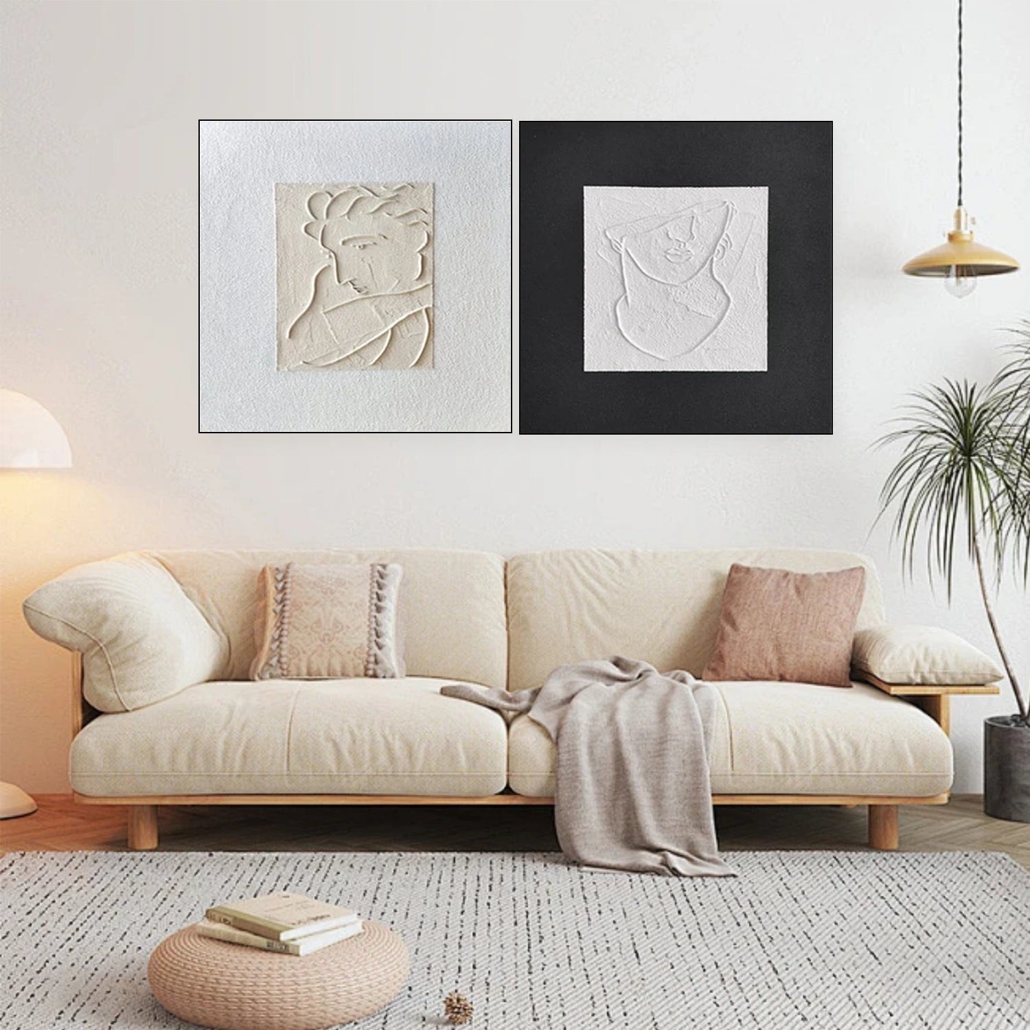 Black and White Minimalist Textured Canvas Art Set of 2 #MZ103