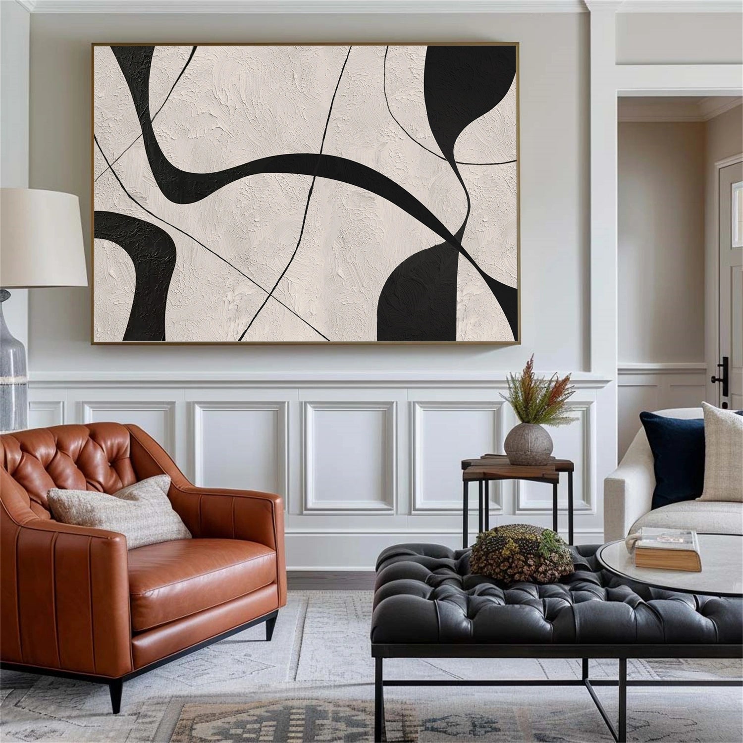 Beige & Black Abstract Textured Canvas Art #WS785