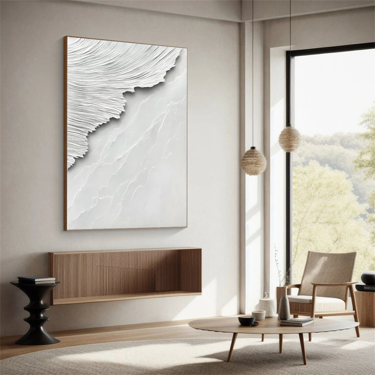 White Minimalist Textured Canvas Art #MM268