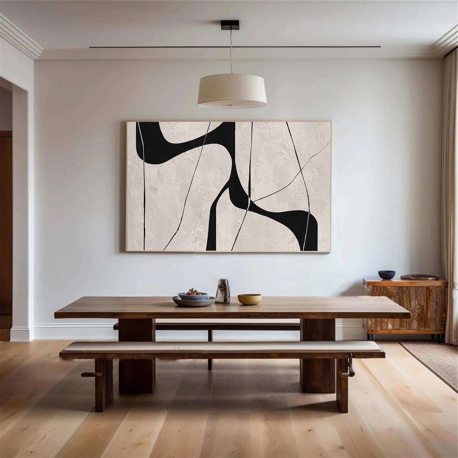 Beige & Black Abstract Textured Canvas Art #WS786