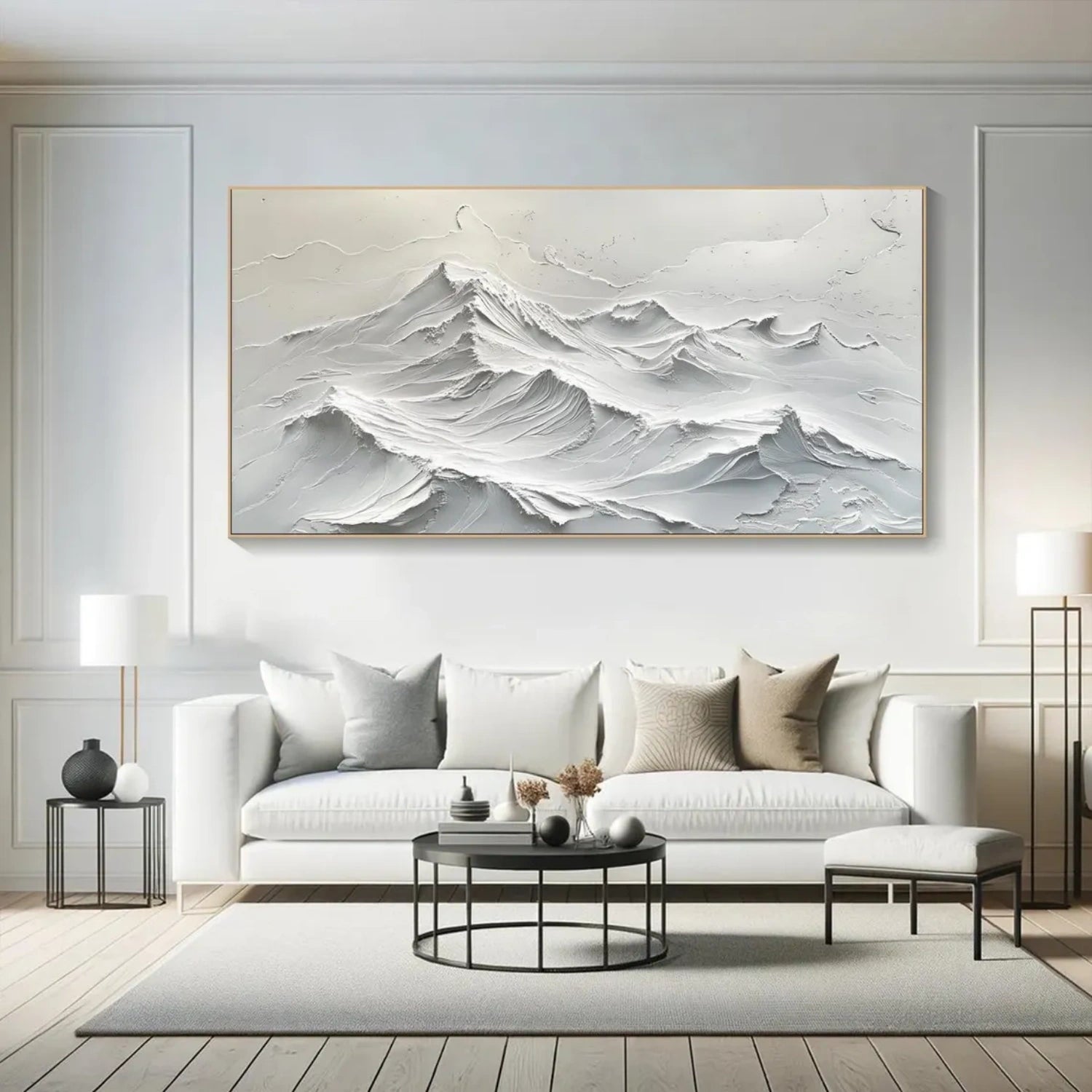 White Minimalistic Mountain Textured Art #MM208