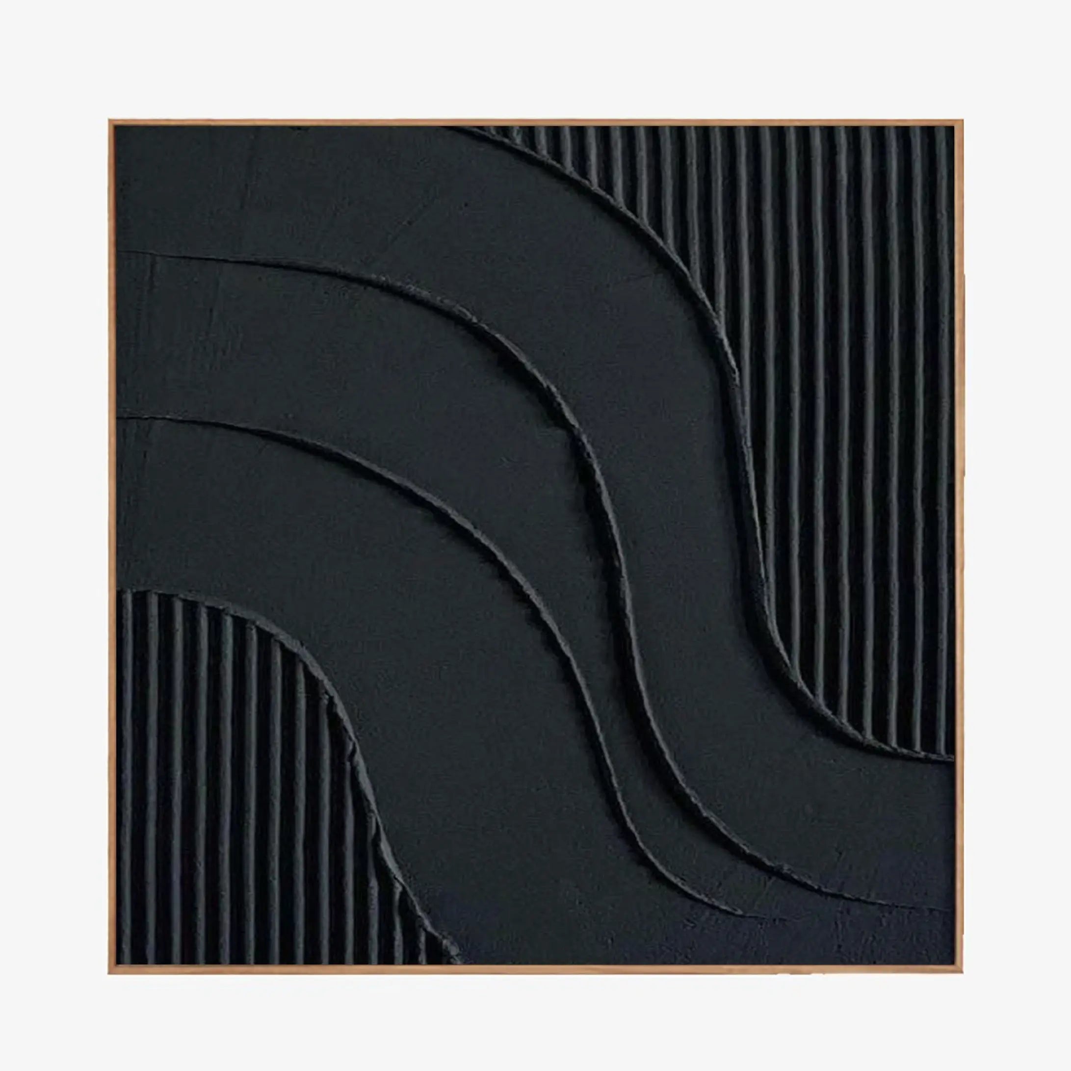 Black Minimalist Painting Original 3D Textired Wall Art Framed Canvas