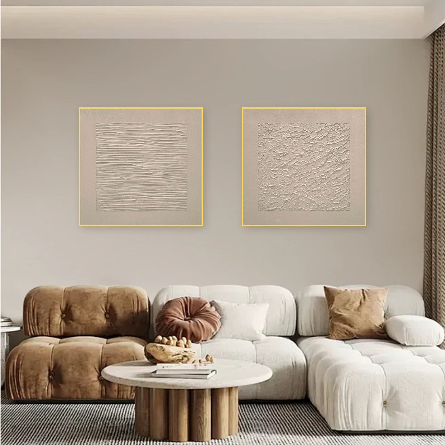 Beige Minimalist Textured Canvas Art Set of 2 #MZ105