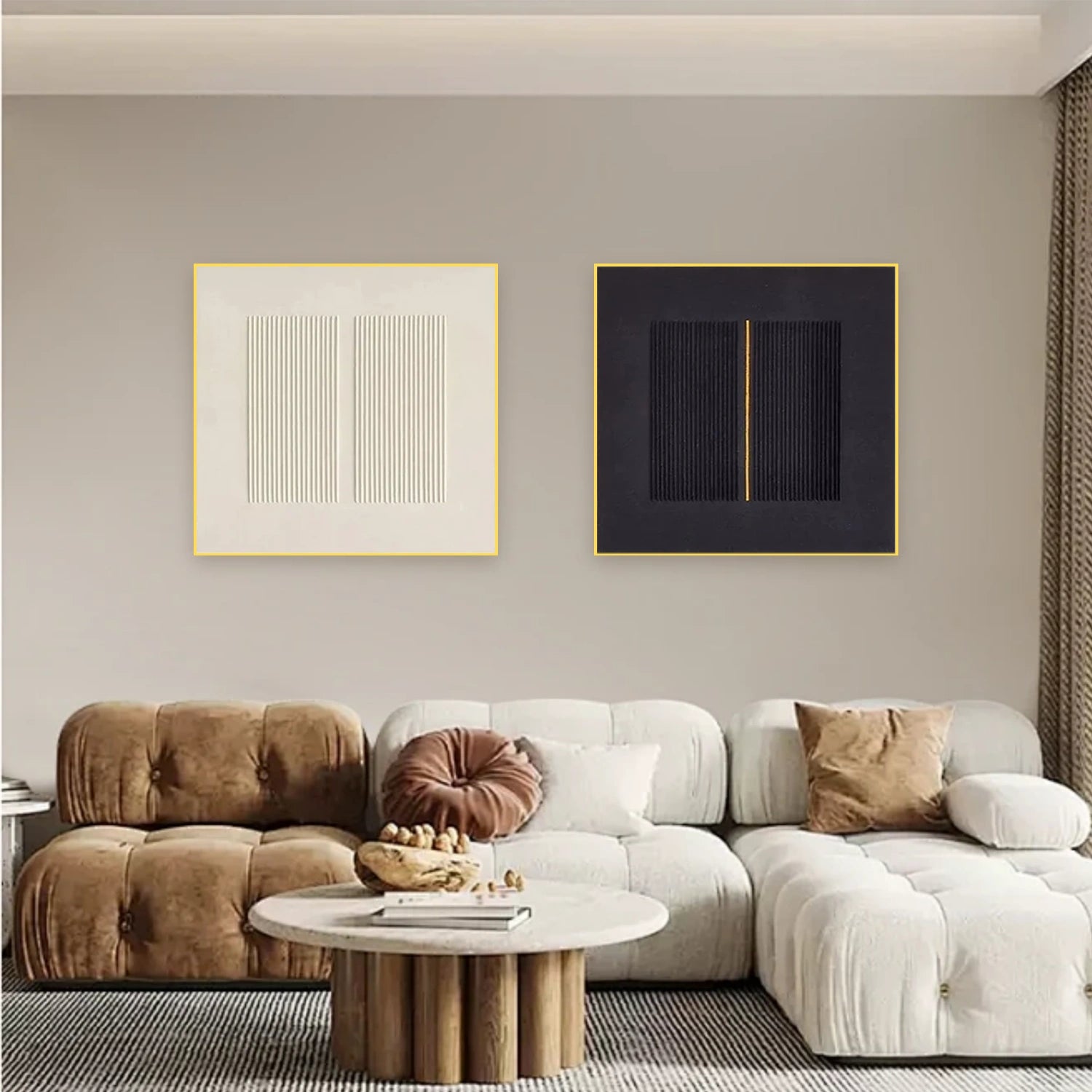 Black and White Minimalist Textured Canvas Art Set of 2 #MZ102