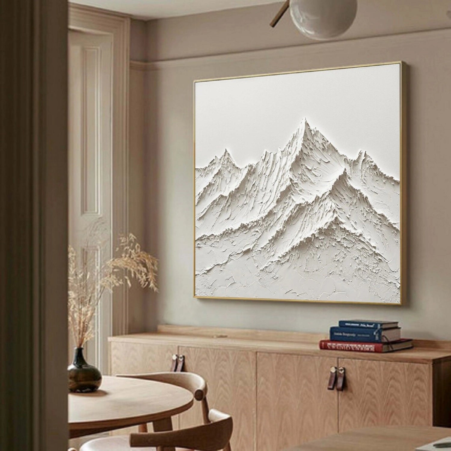 White Minimalistic Mountain Textured Art #MM204