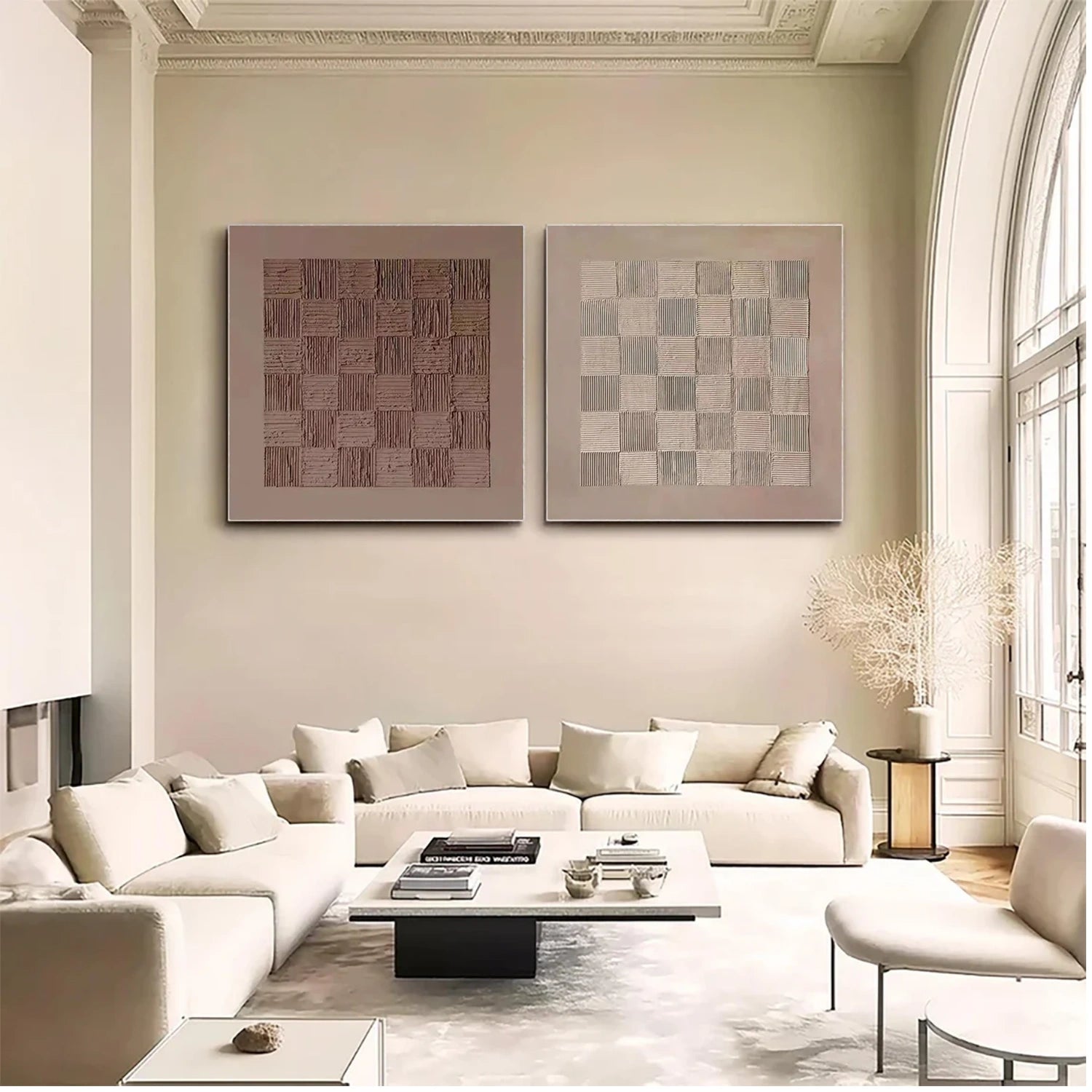 Beige and Brown Wabi Sabi Textured Canvas Art Set of 2 #WS638