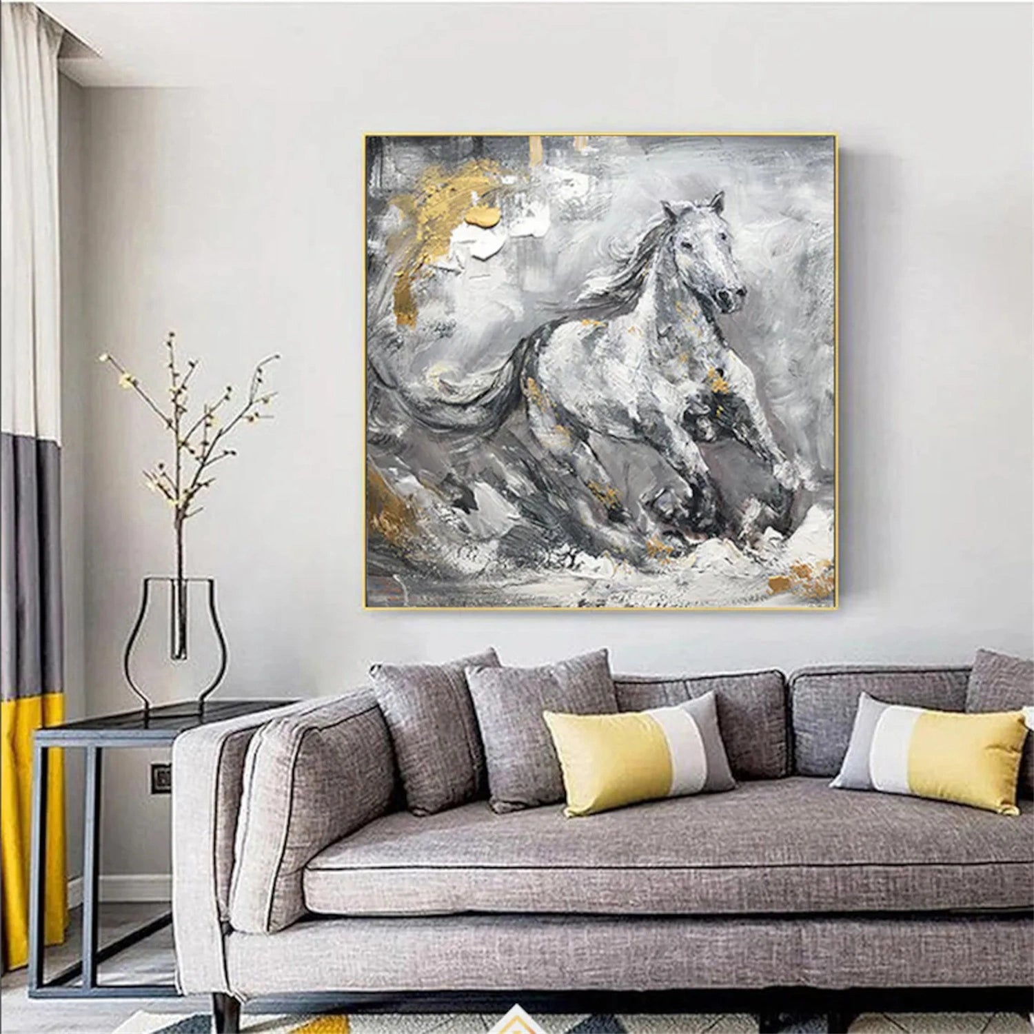 Black and White Horse Abstract Animal Wall Art #AL063