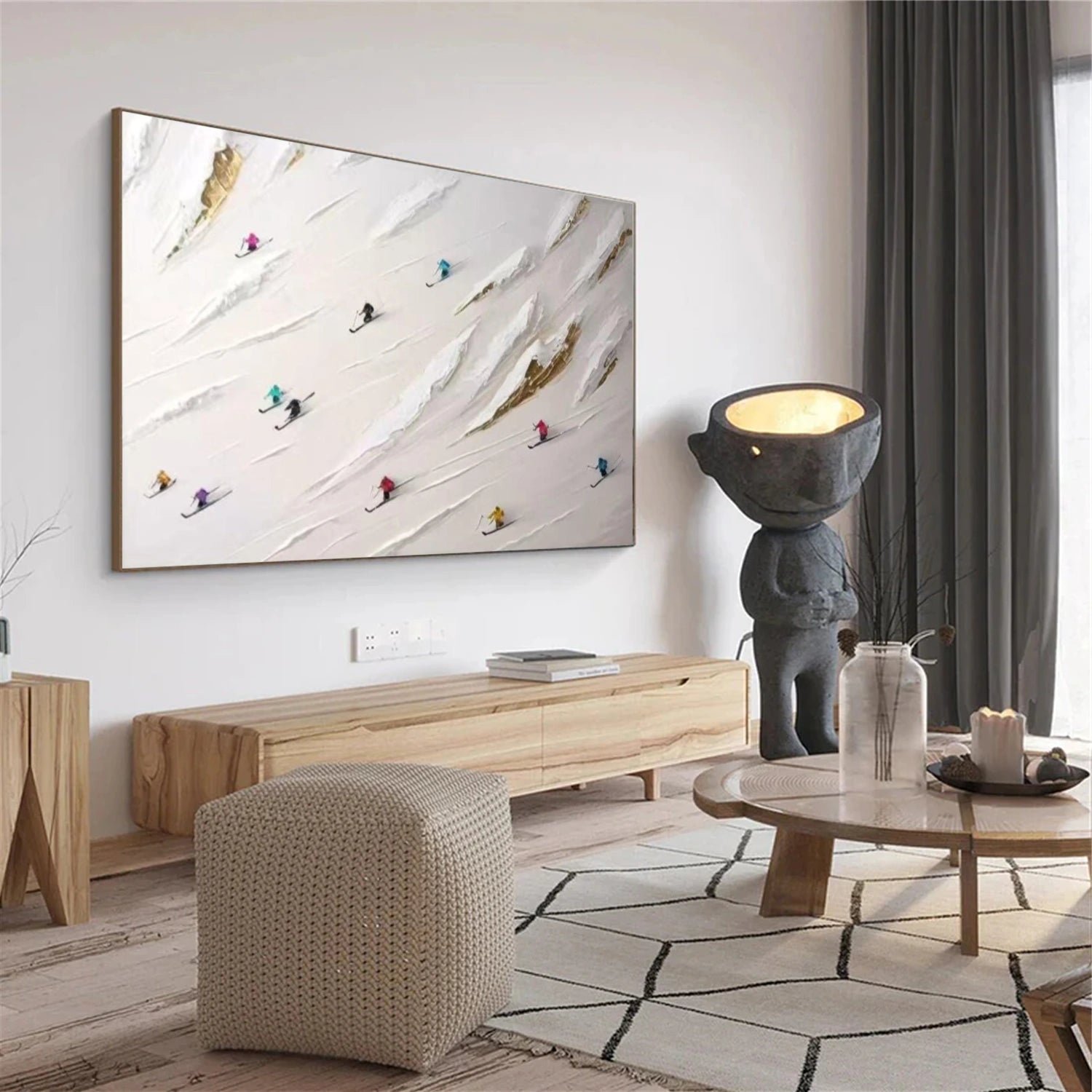 Skiing Sport Textured Wall Art #SA036