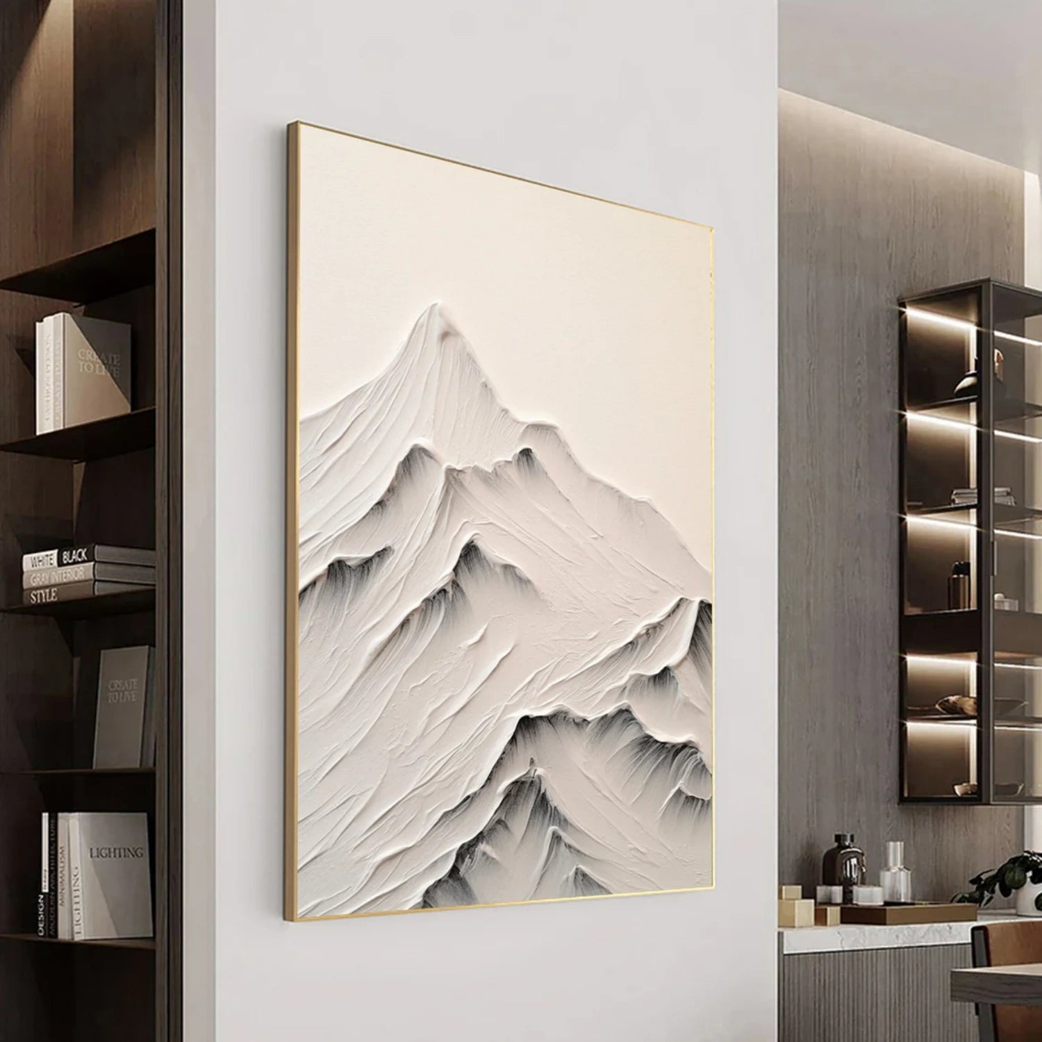 White Minimalistic Mountain Textured Art #MM211