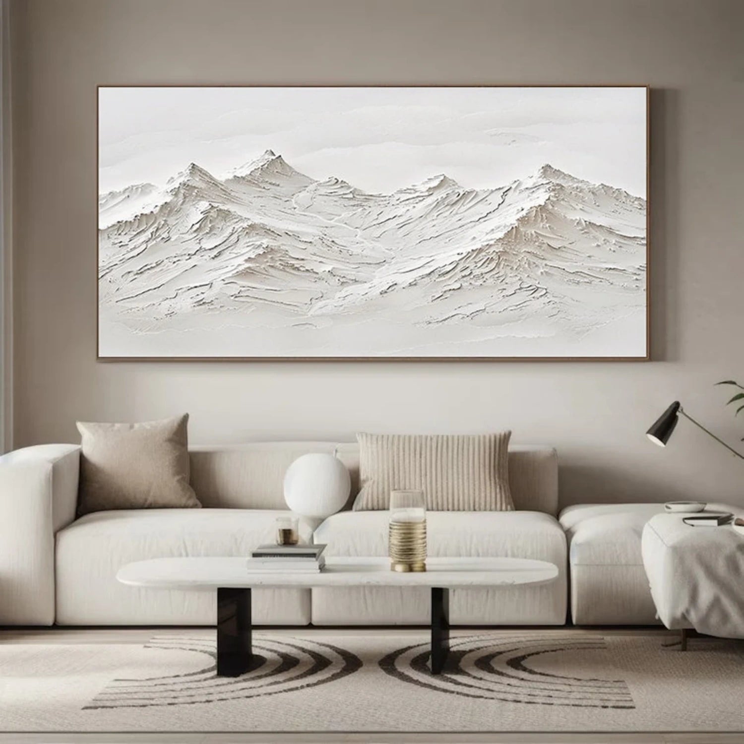 White Minimalistic Mountain Textured Art #MM206