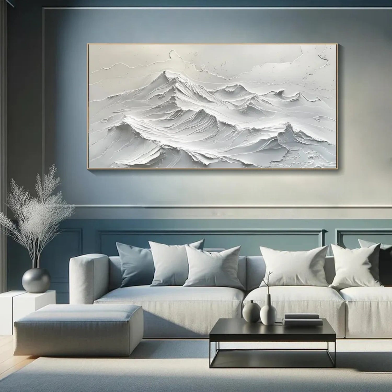 White Minimalistic Mountain Textured Art #MM208