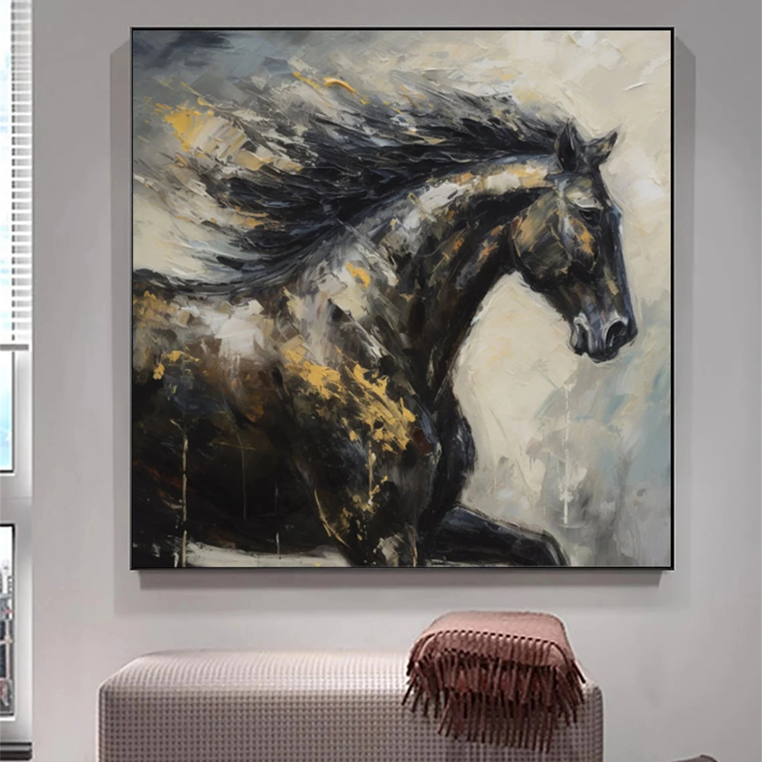 Black Horse Abstract Animal Wall Art #AL045