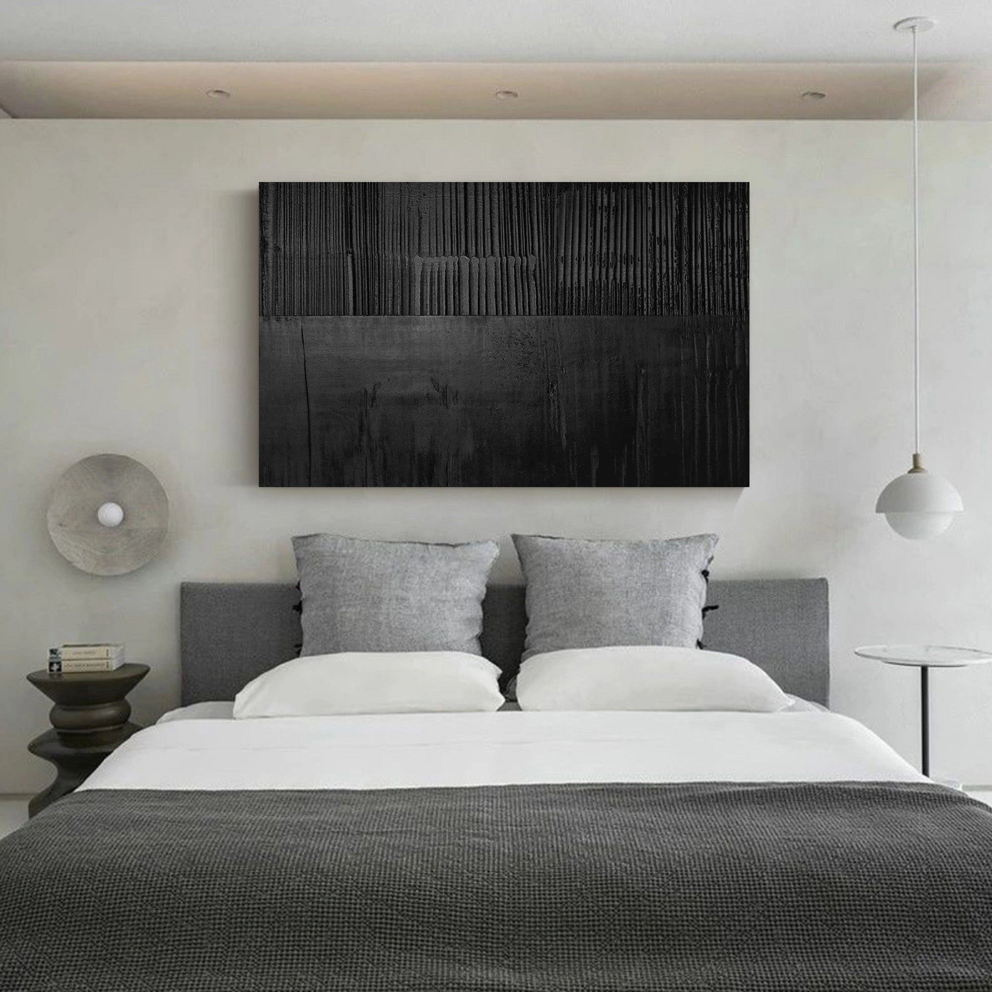 Oversize Black Textured Minimalist Framed Canvas for Living Room/Bedroom