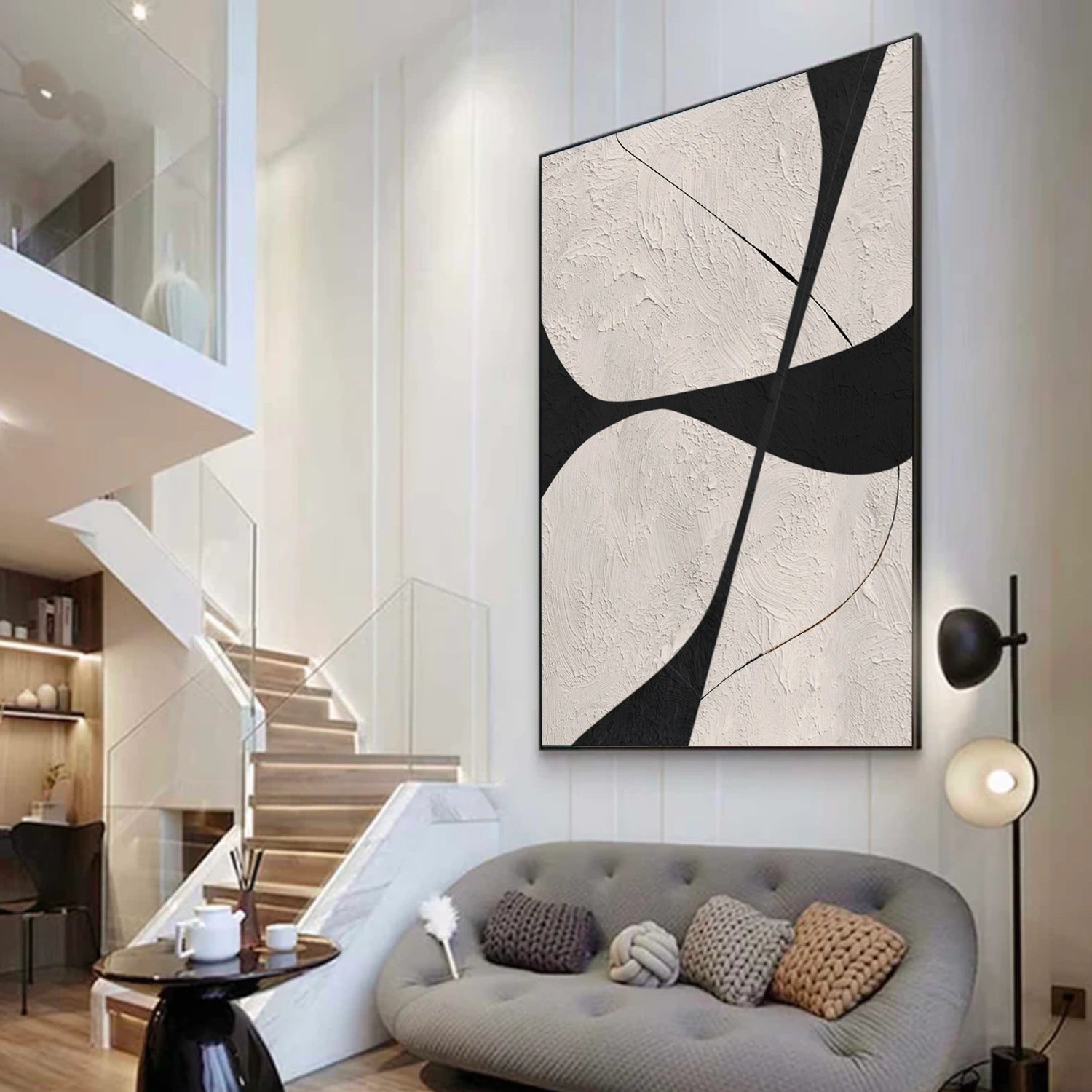 Beige & Black Abstract Textured Canvas Art #WS782