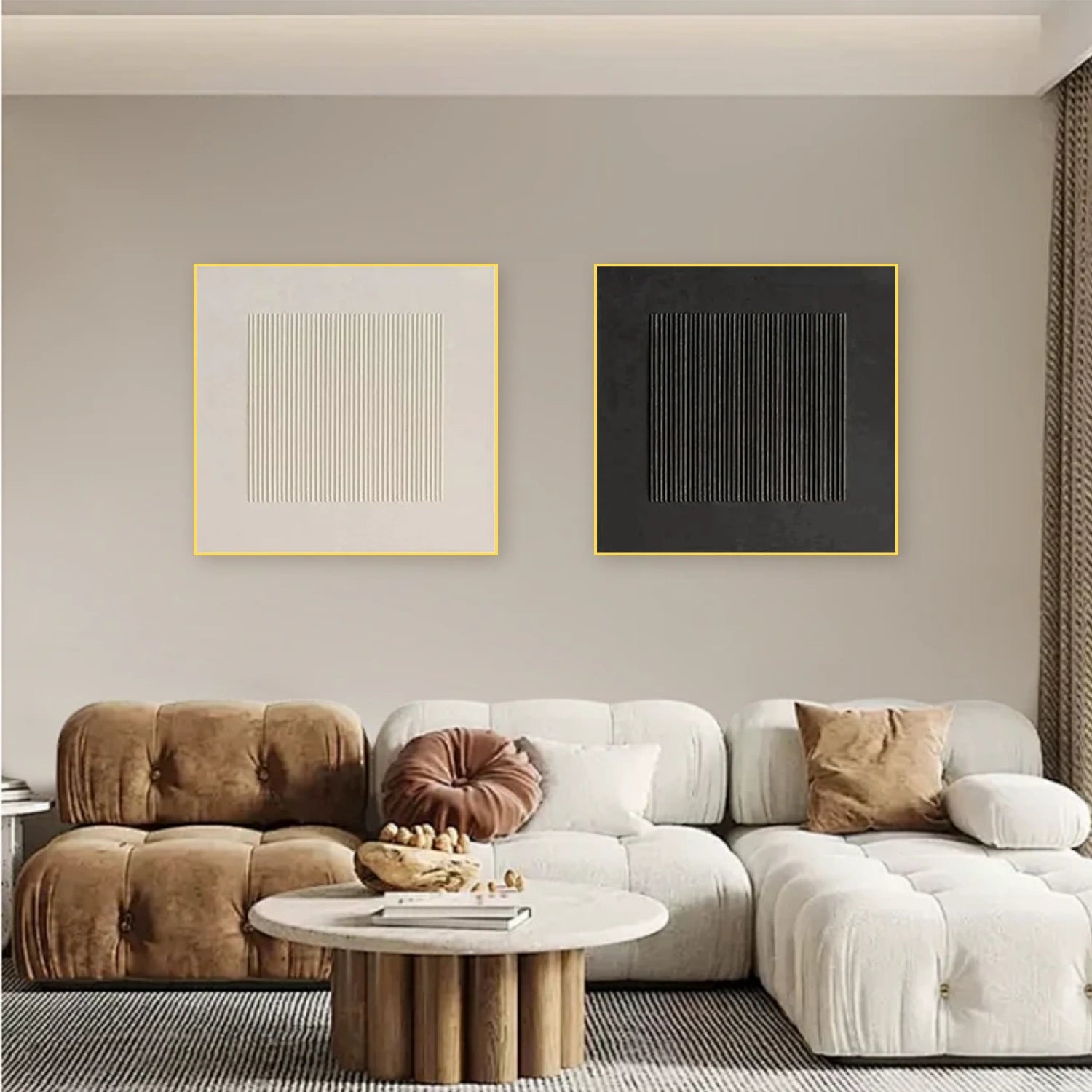 Black and White Minimalist Textured Canvas Art Set of 2 #MZ101