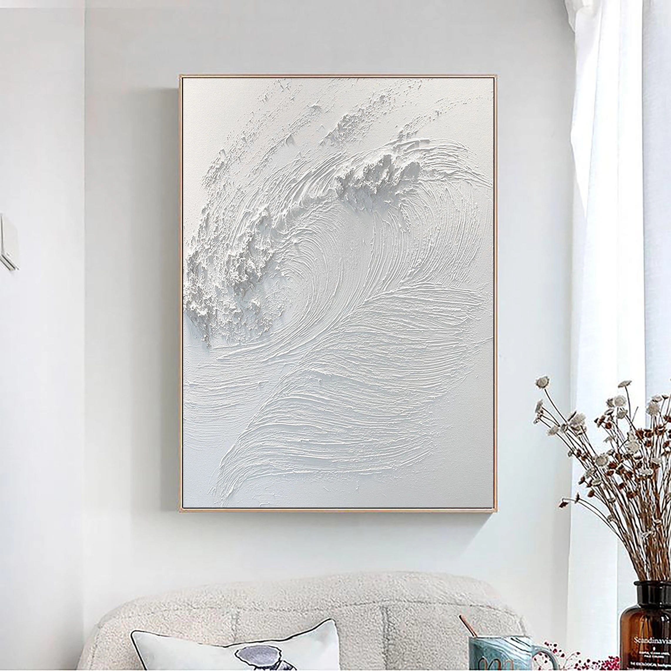 White 3D Textured Plaster Wall Art Surf Art Abstract Handcrafted Painting Minimalist Home Decor