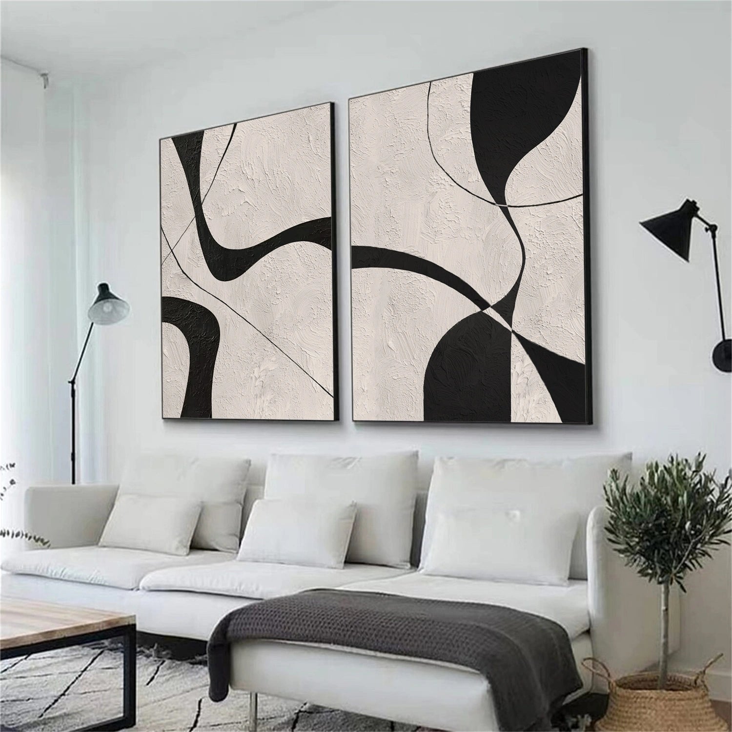 Beige & Black Abstract Textured Canvas Art Set of 2 #WS780