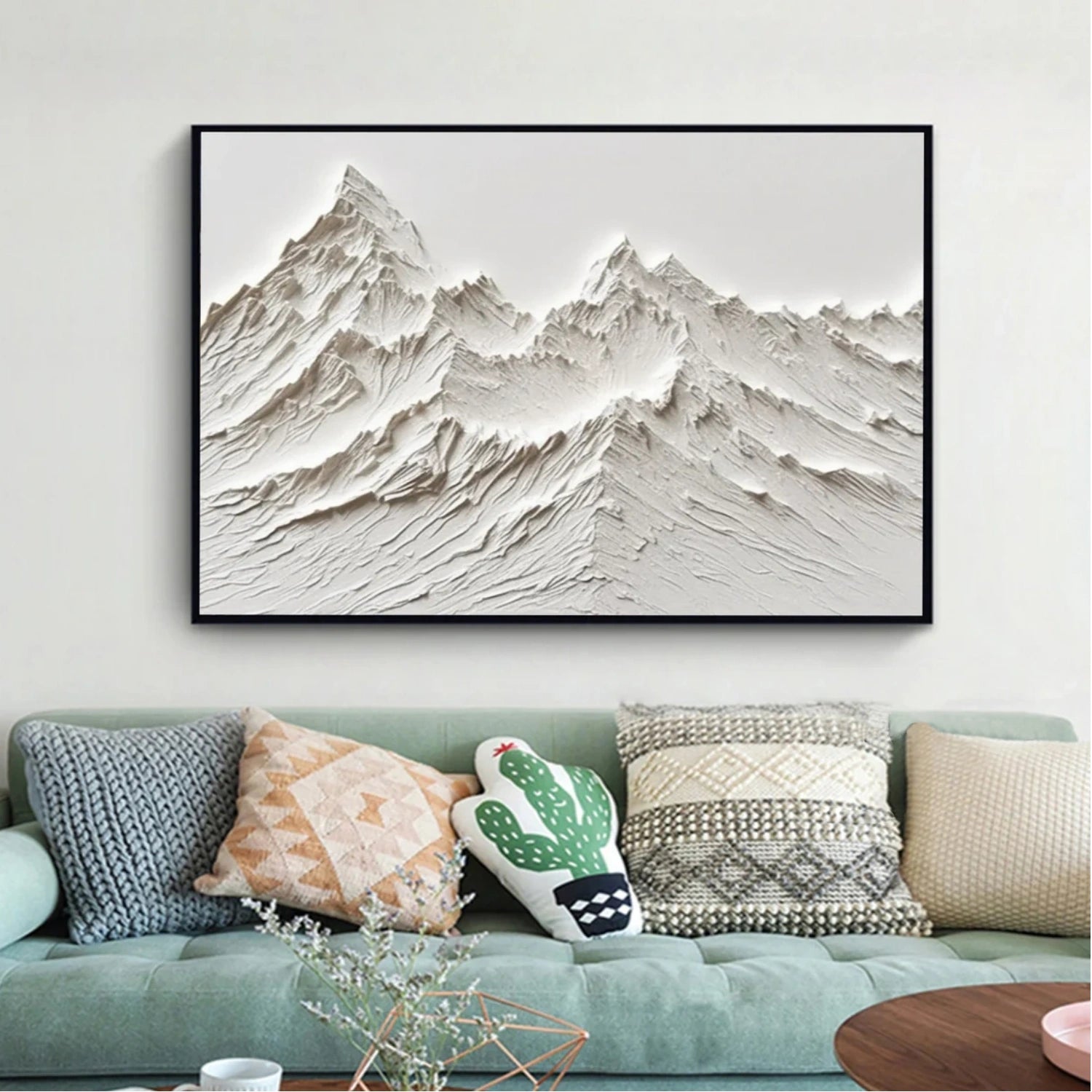 White Minimalistic Mountain Textured Art #MM205