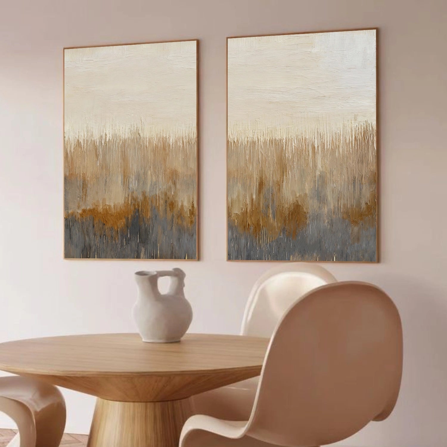 Beige and Brown Abstract Canvas Art Set of 2 #WS896