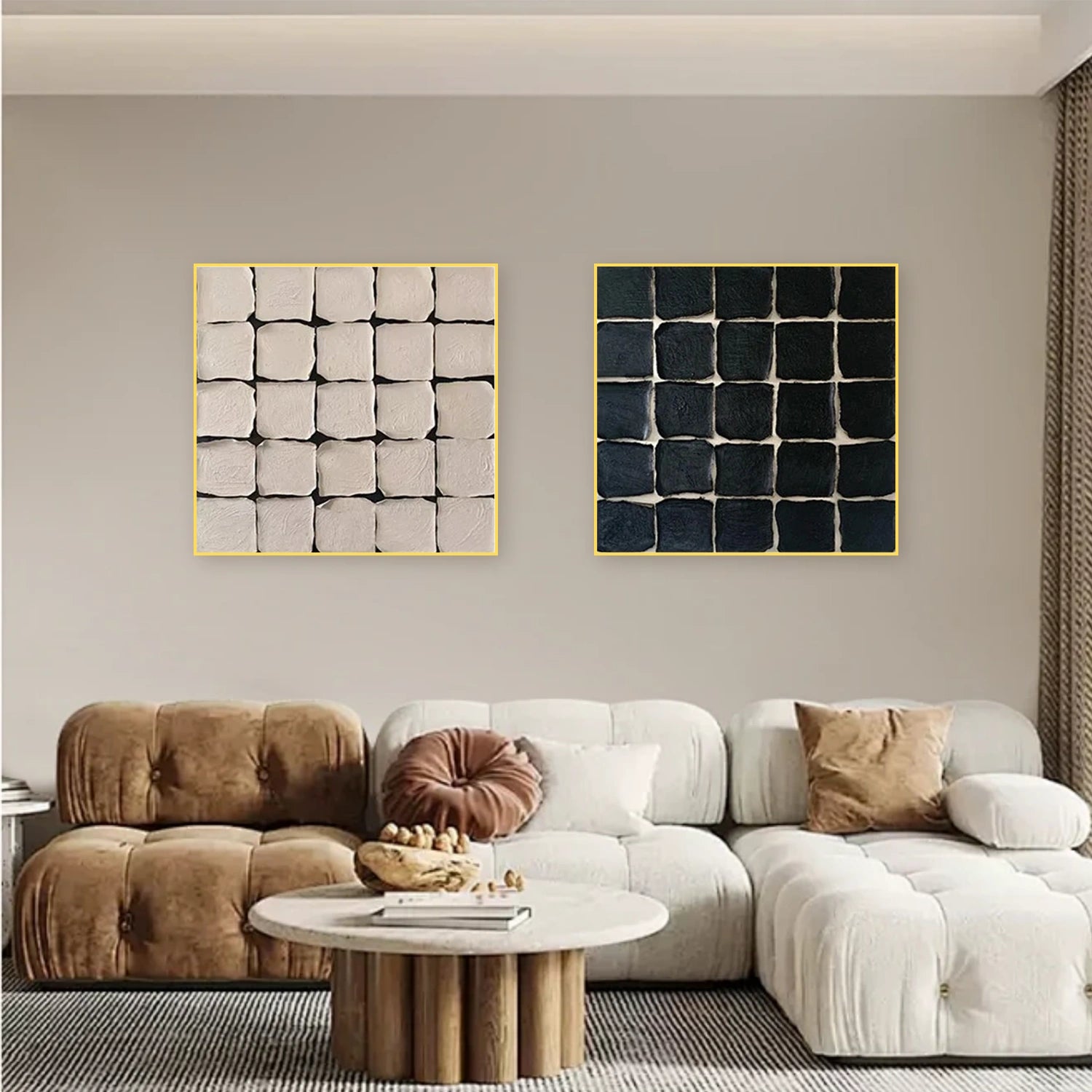 Black and Beige Minimalist Textured  Canvas Art Set of 2 #MZ100