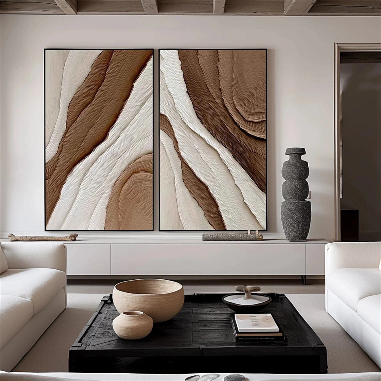 Minimalist Brown & Beige Art  Set of 2 #MB012