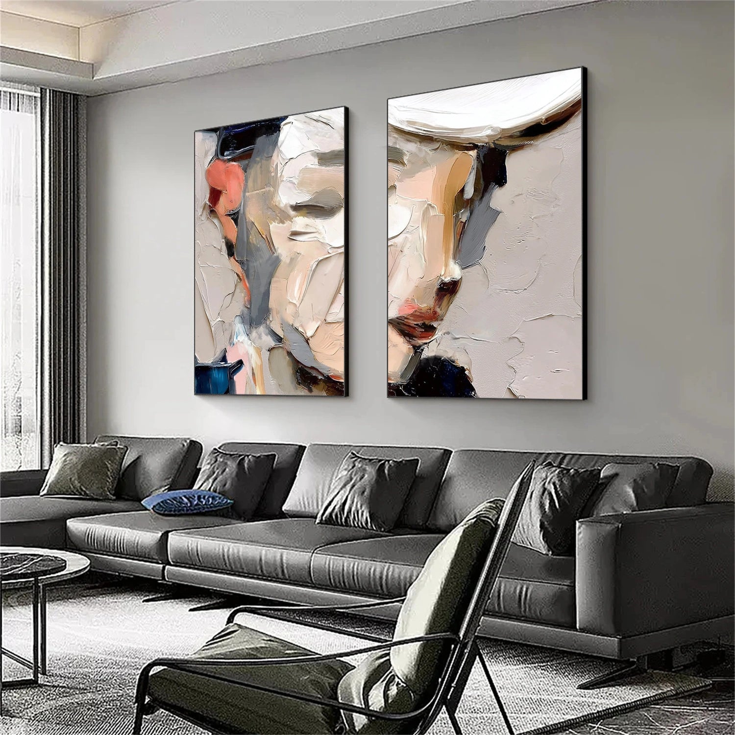 Abstract Portrait Textured Wall Art Set of 2 #AP126