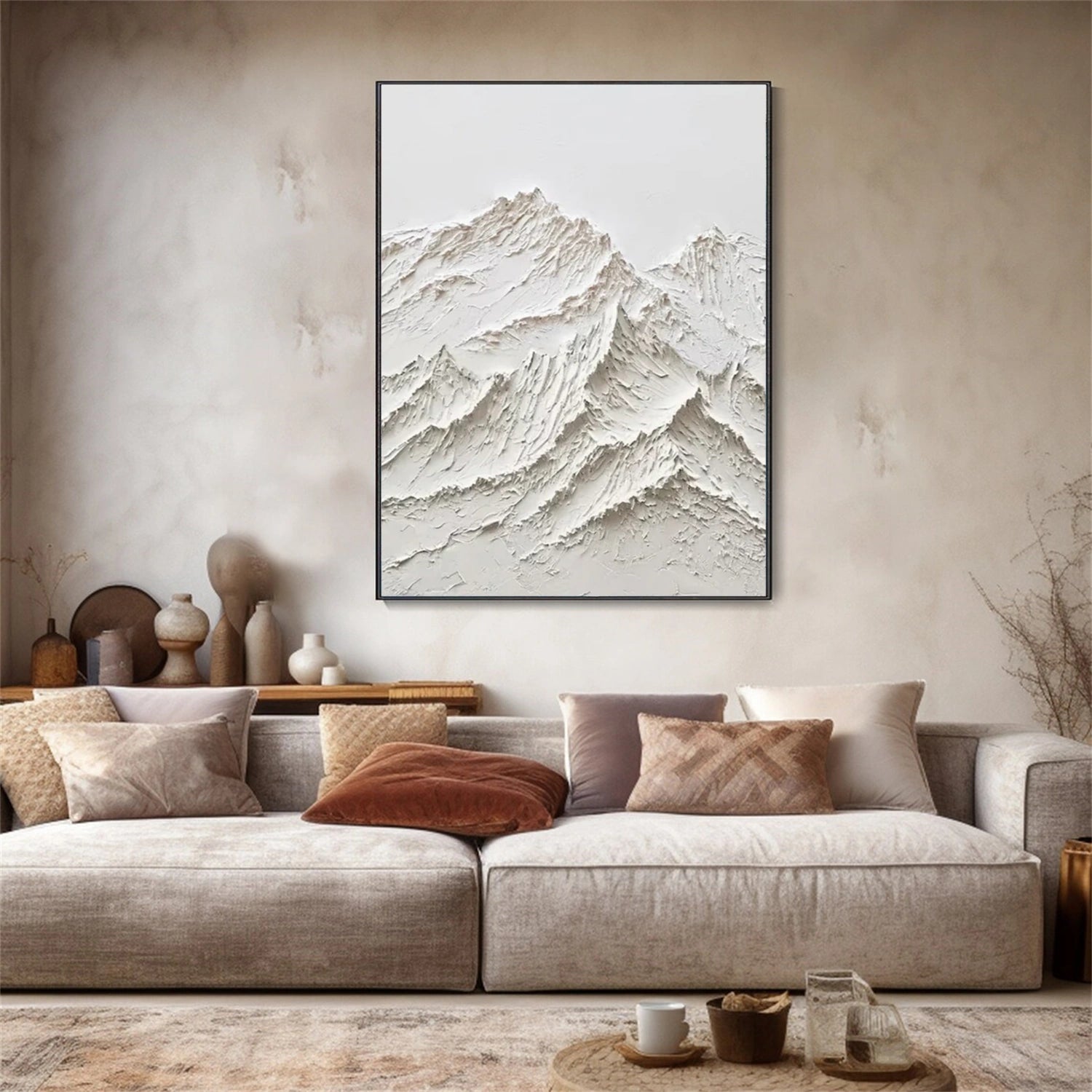 White Minimalistic Mountain Textured Art #MM209