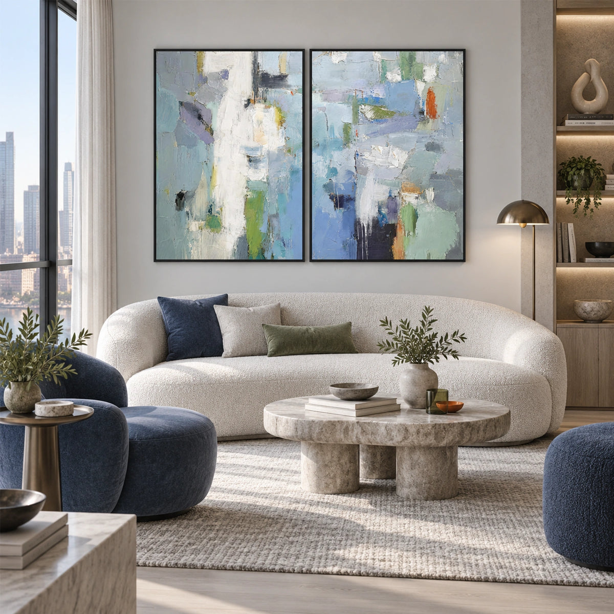 Blue Abstract Canvas Art Set of 2 #WS1152