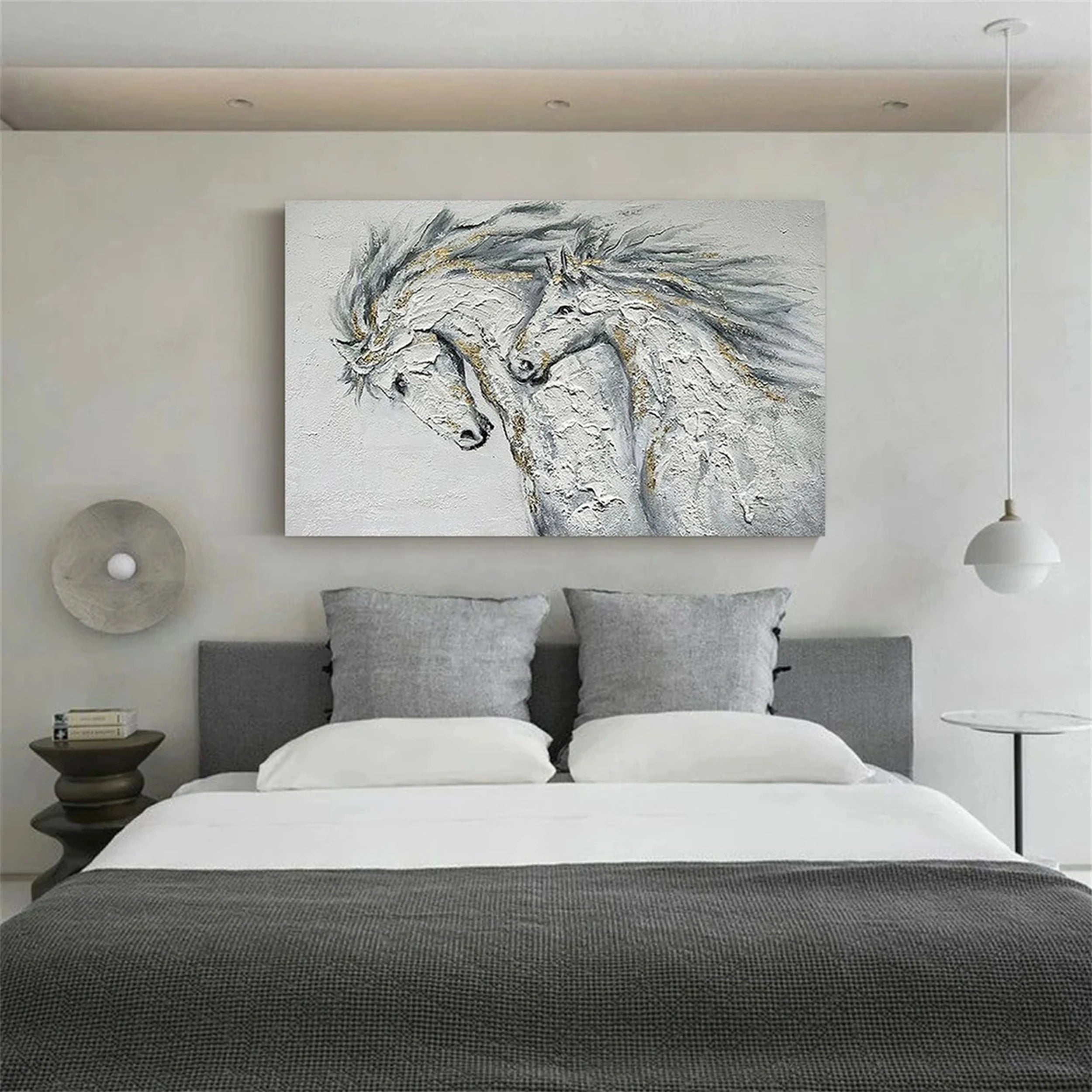 White and Black Horse Abstract Animal Wall Art #AL047