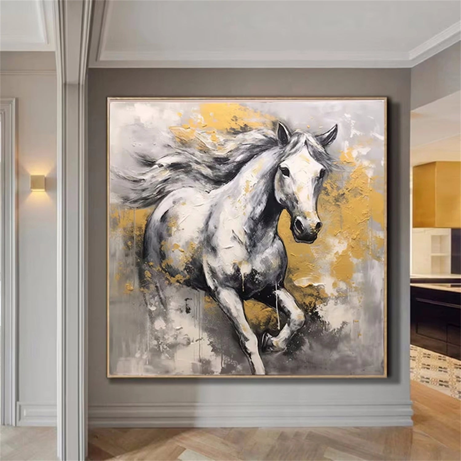 Black and White Horse Abstract Animal Wall Art #AL066