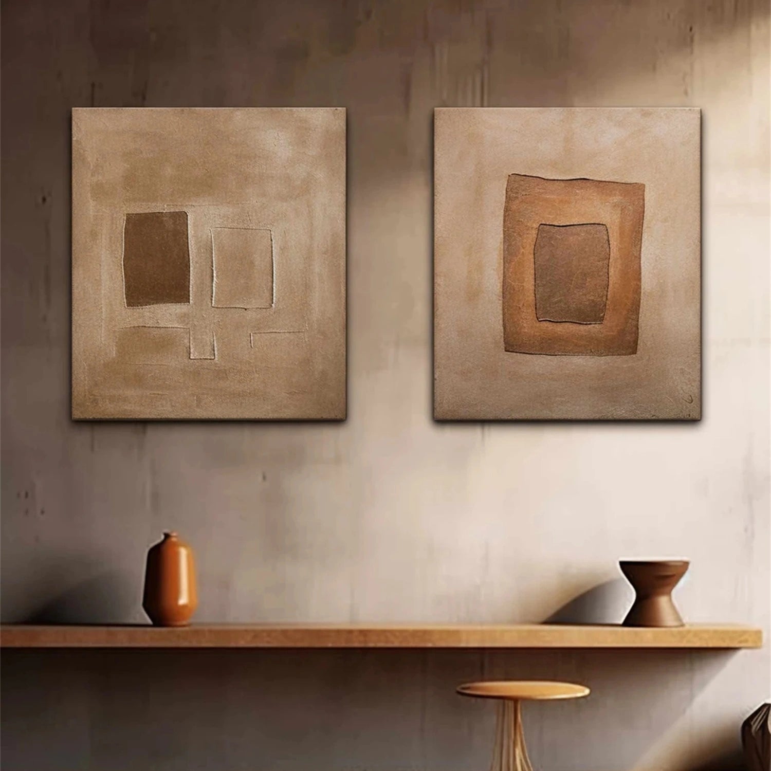 Minimalist Brown & Beige Art  Set of 2 #MB018