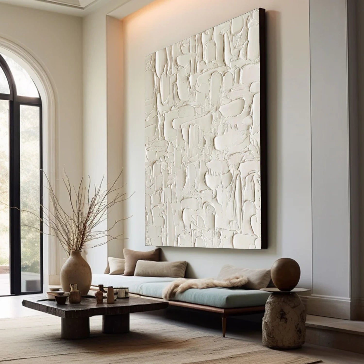 White Minimalist Textured Canvas Art #MM287