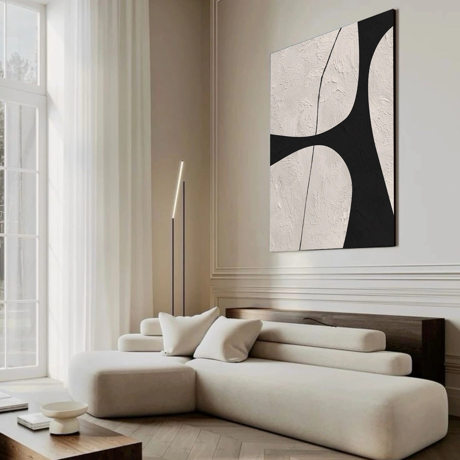 Beige & Black Abstract Textured Canvas Art #WS783