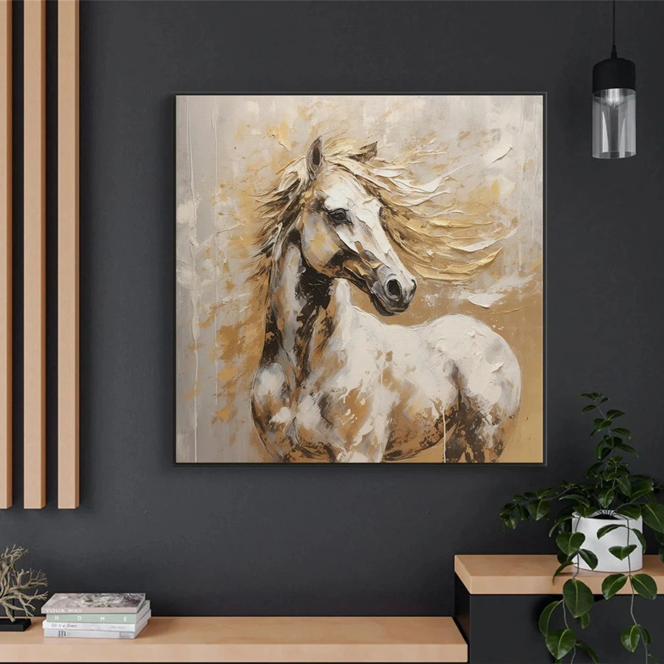 Beige and Brown Horse Abstract Animal Wall Art #AL075